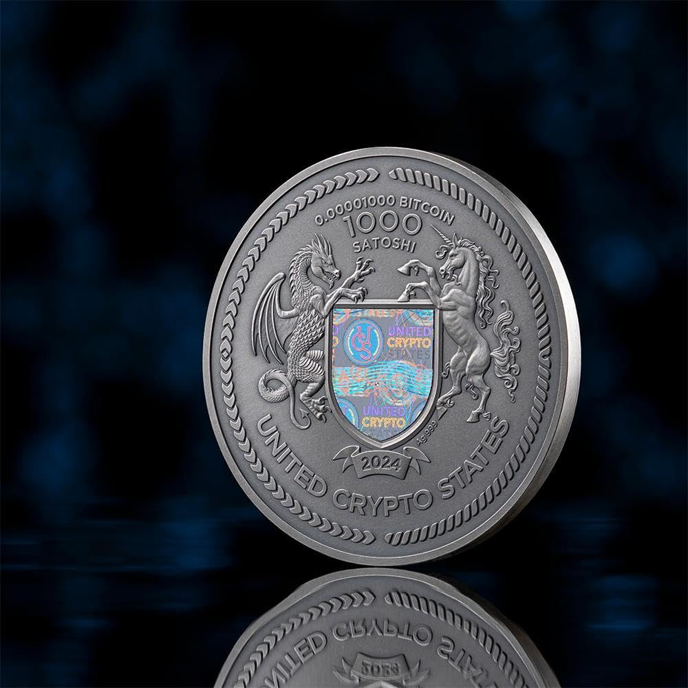 Binary Bull Cryptocurrency 2 Oz Silver Coin 1000 Satoshi United Crypto  States 2024 : Amazon.co.uk: Toys & Games