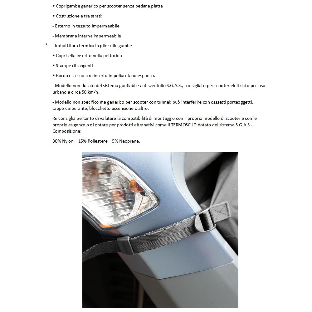 COMPATIBILE CON ZONTES 350E ANNO 2023 AL 2024 TERMOSCUD E29 EASY TUCANO URBANO COPRIGAMBE PER SCOOTER CON TUNNEL COPERTA TERMICA IMBOTTITA IMPERMEABILE AGGANCIO CON NASTRI