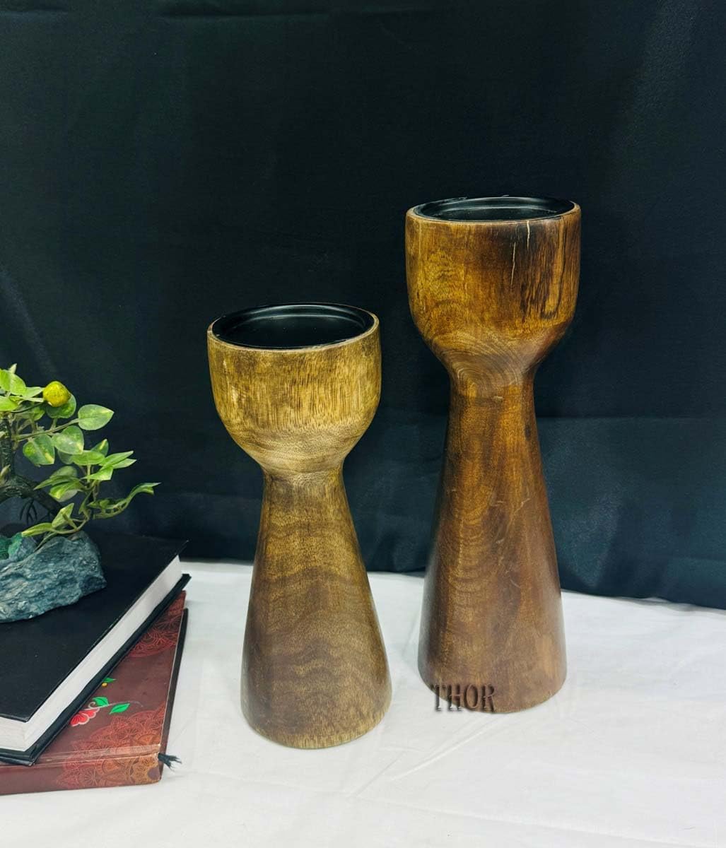 Wood Candle Holder Farmhouse Decor Wooden Pillar Candles Holder for Table Centerpiece Decorative Riser Round Wooden Plate Pedestal Stand for Coffee Table for Christmas Decor Set of 2