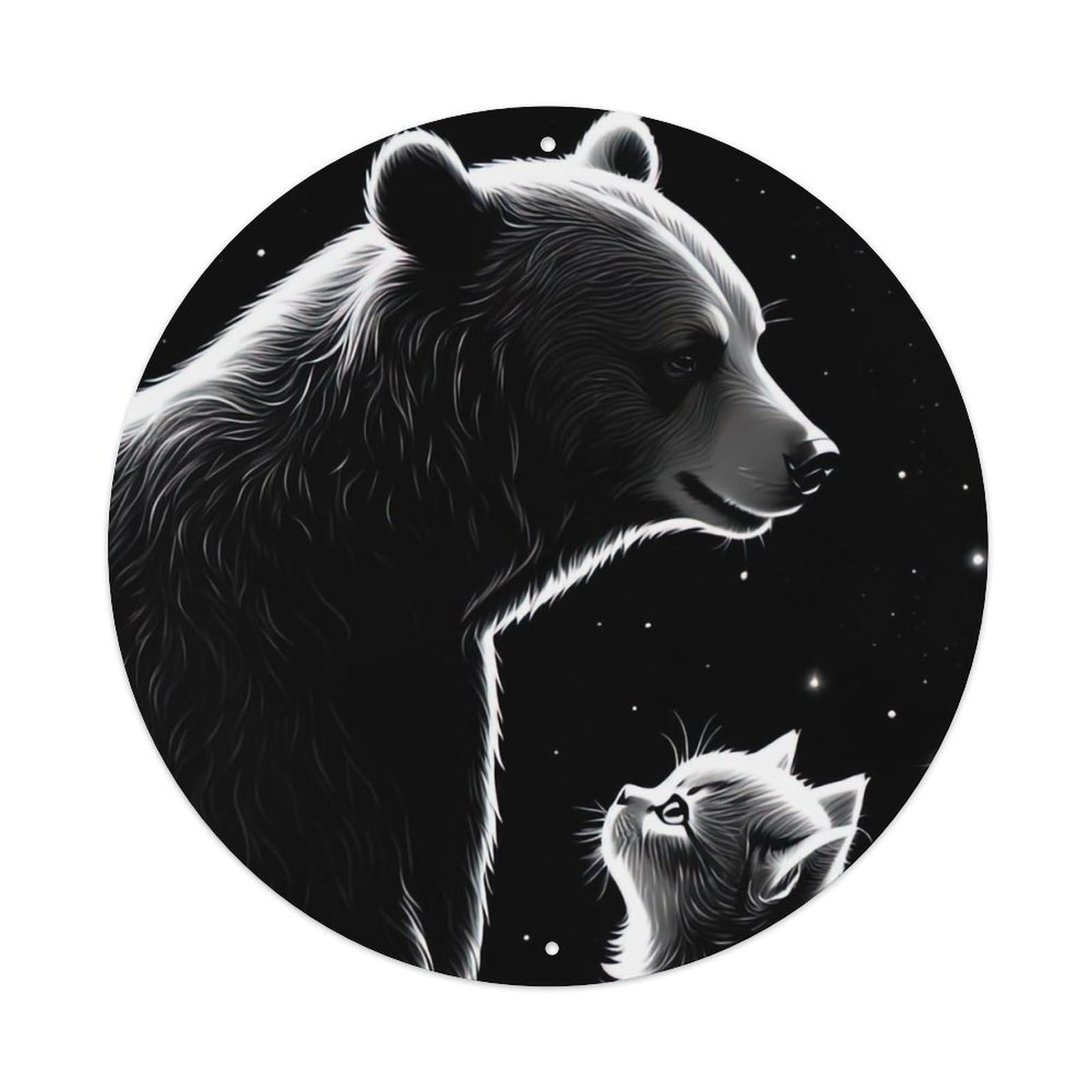 Animal Bear And Kitten Metal Tin Sign