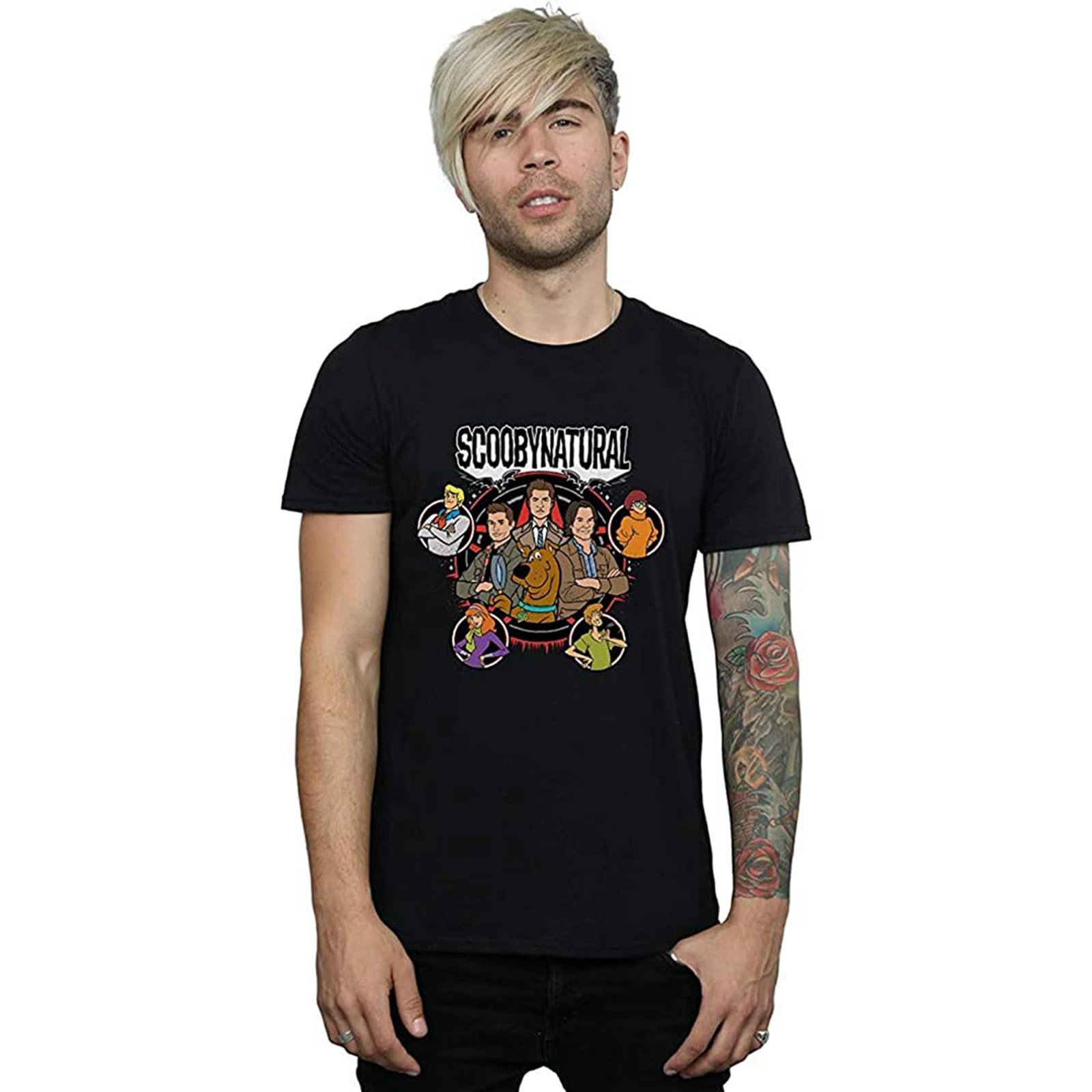 Jianbrand Men's Black Scoobynatural Characters Star T-Shirt Medium