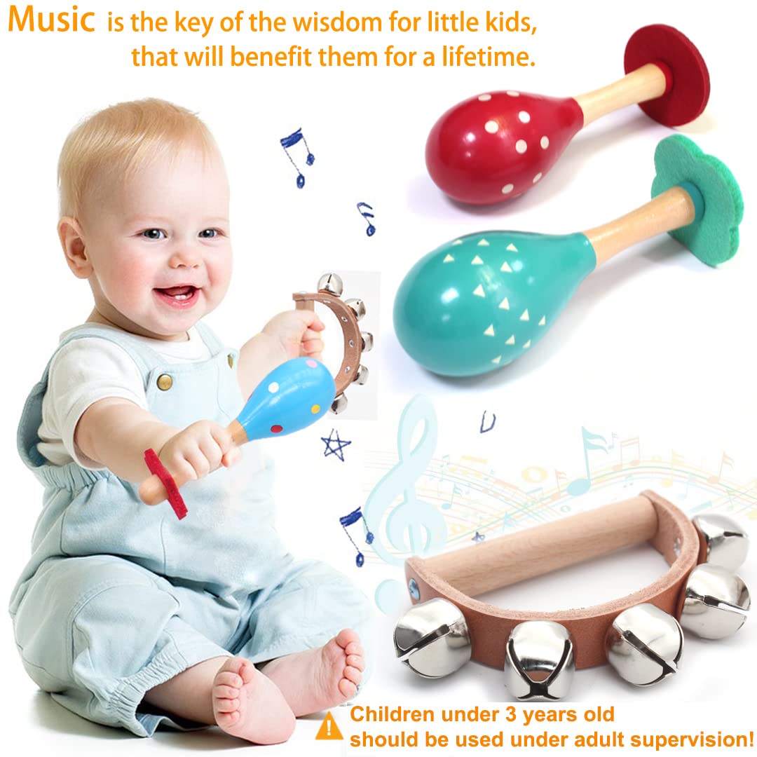 Wooden Musical Instruments Set for Children,Safe and Friendly Natural Materials,Kid's Music Enlightenment,Percussion Instrument Music Toys Kit for Preschool Education,Storage Bag