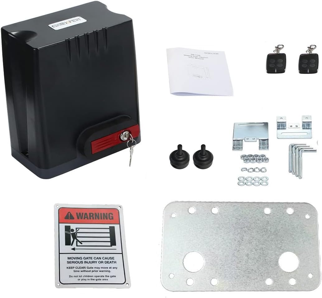 Sliding Gate Opener Kit with AC 110V/60HZ Motor, Remote Transmitter, Gear Driven Automatic Gate Operator (for 1350lb & 26ft Gate, DK1350-M)