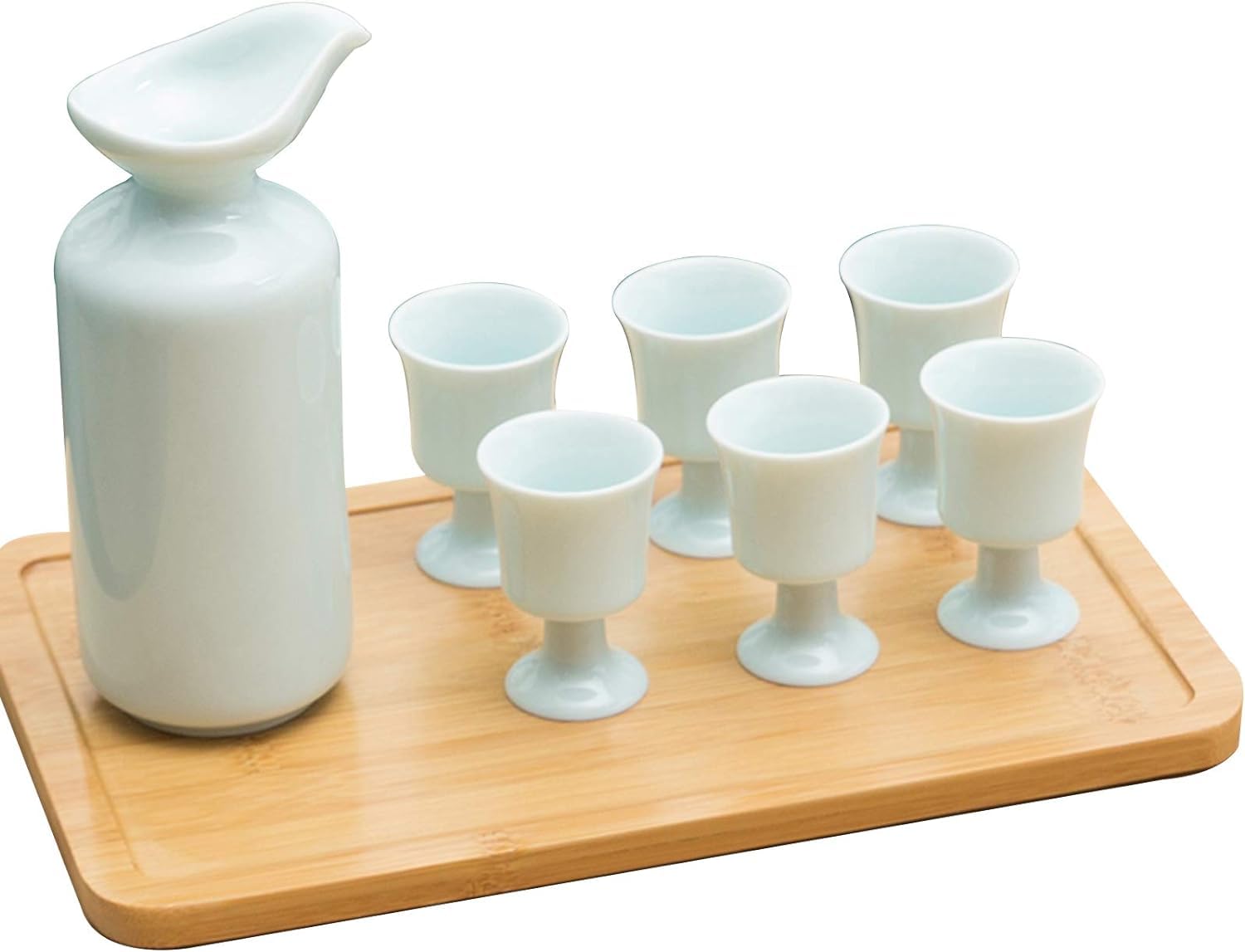 Ensemble de 8 Tasses à saké avec Plateau en Porcelaine Traditionnelle, Tasses en céramique, Verres à vin artisanaux, 6 Tasses, 1 Pot à saké et Plateau, Bleu fon