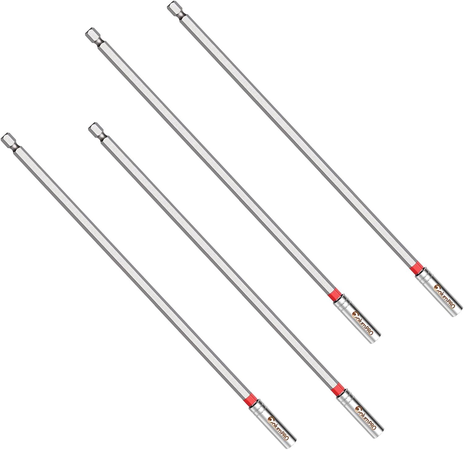 Set of 4 Extra Long Bit Holders 300 mm - 1/4 Inch Hex Shank Made of S2 Steel - Magnetic Bit Extension for Impact Wrenches & Cordless Screwdrivers - Ideal for Deep Drills