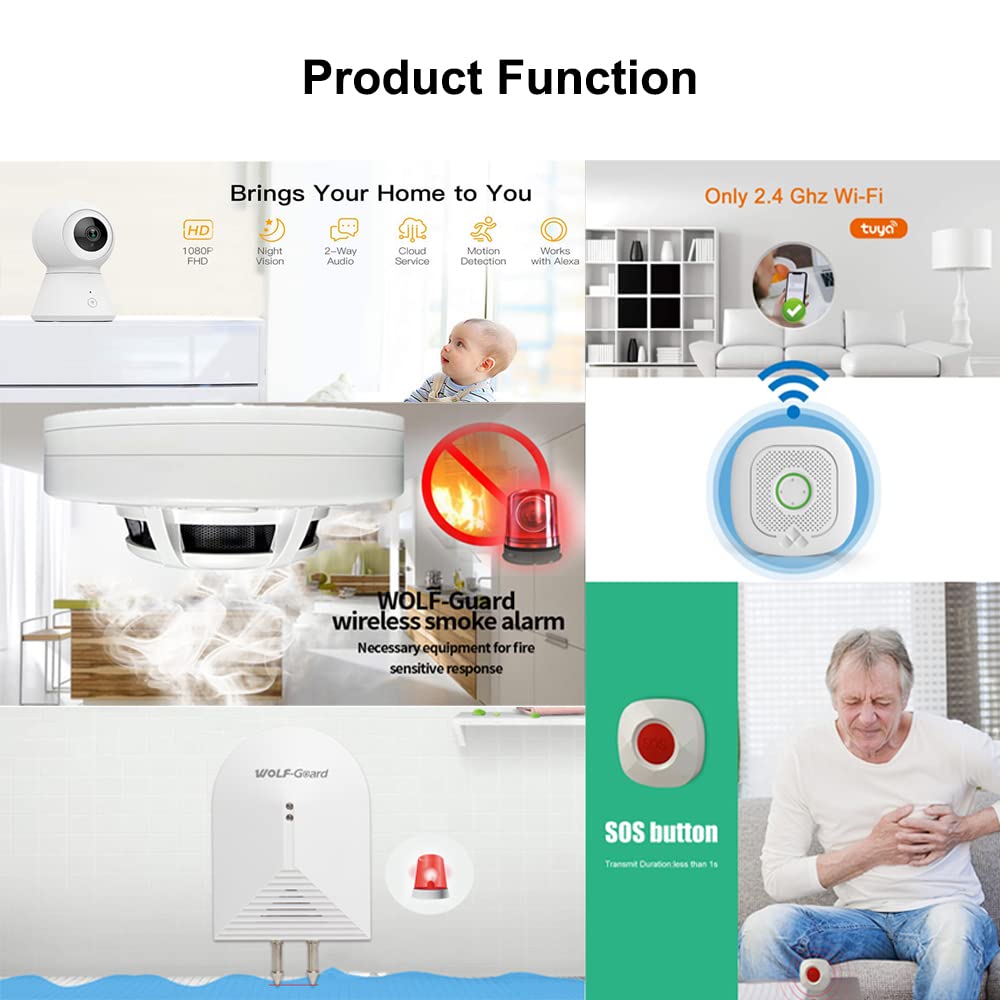 Wolf-Guard WS-03 Sistema de Seguridad de Alarma Independiente/WiFi para Taller/apartamento, Alarma de Garaje, Alarma de cabaña de Troncos/cobertizo, (90 dB)