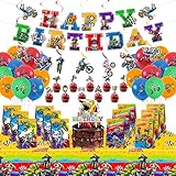 Dirt Bike Geburtstagsdekoration, inklusive Happy Birthday Banner, Cake Topper, hängende Wirbel, Luftballons, Party Gif Taschen, Tischdecke, für Kinder Jungen Mädchen Motorrad Extremsport