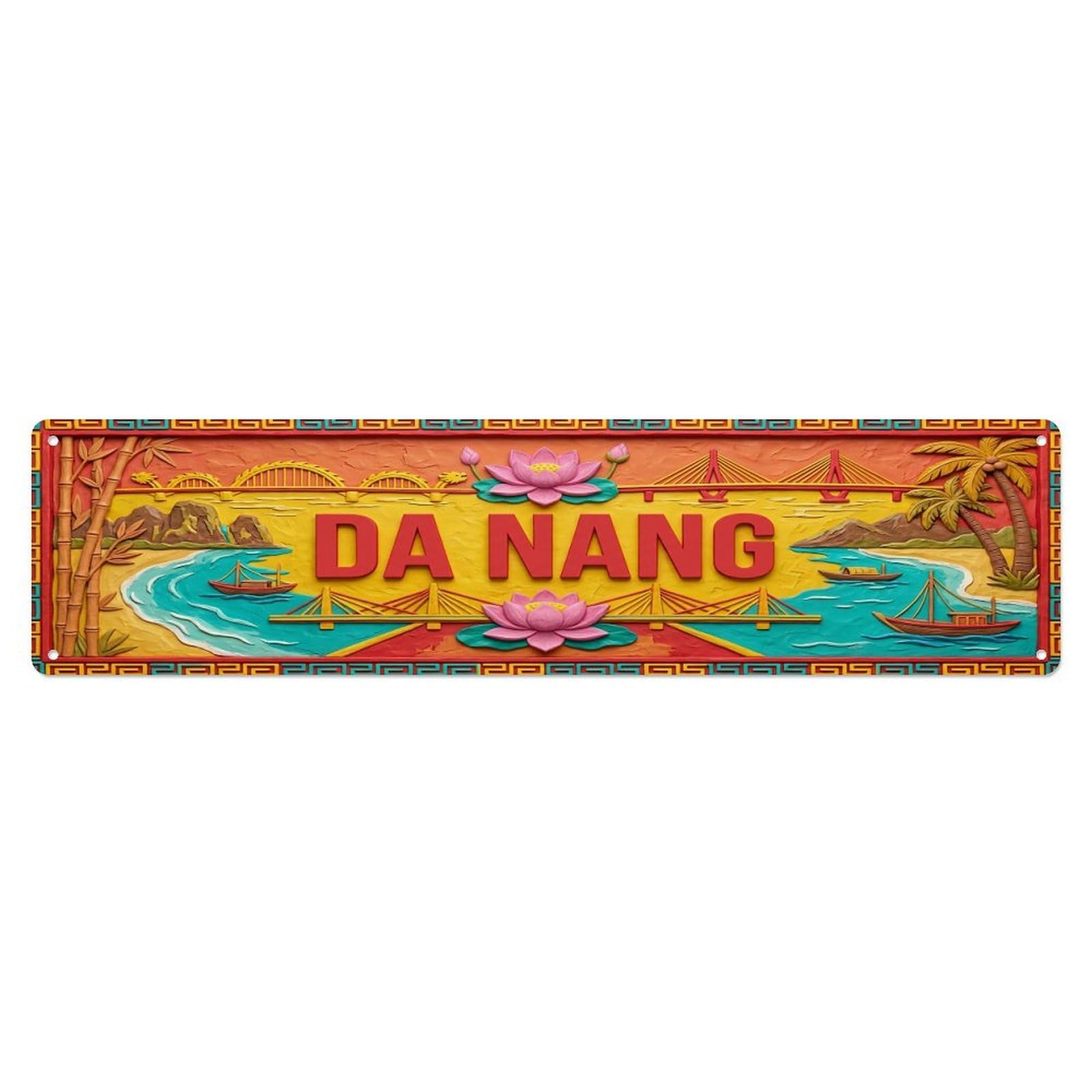 Gead 4X16inch Style Vintage Da Nang Vietnam Flag Pattern Metal Tin Sign