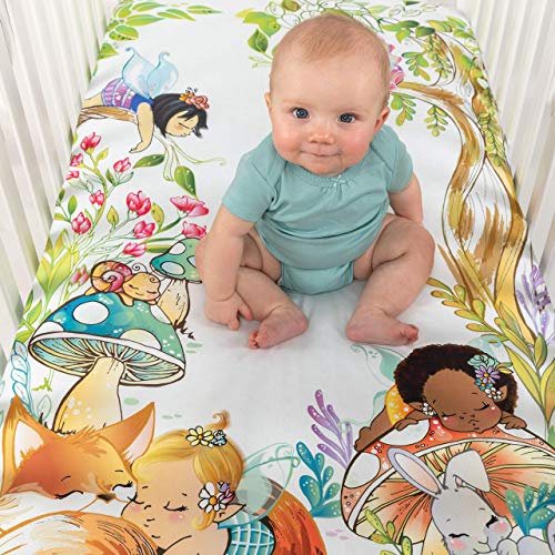 Image of Baby Titi - Fitted Crib Sheet, Fairies Crib Sheet, 100% Microfiber, Crib Sheets for Girls, Mattress Sheets for Crib and Toddler Beds, Breathable Nursery Sheet (Fairy)