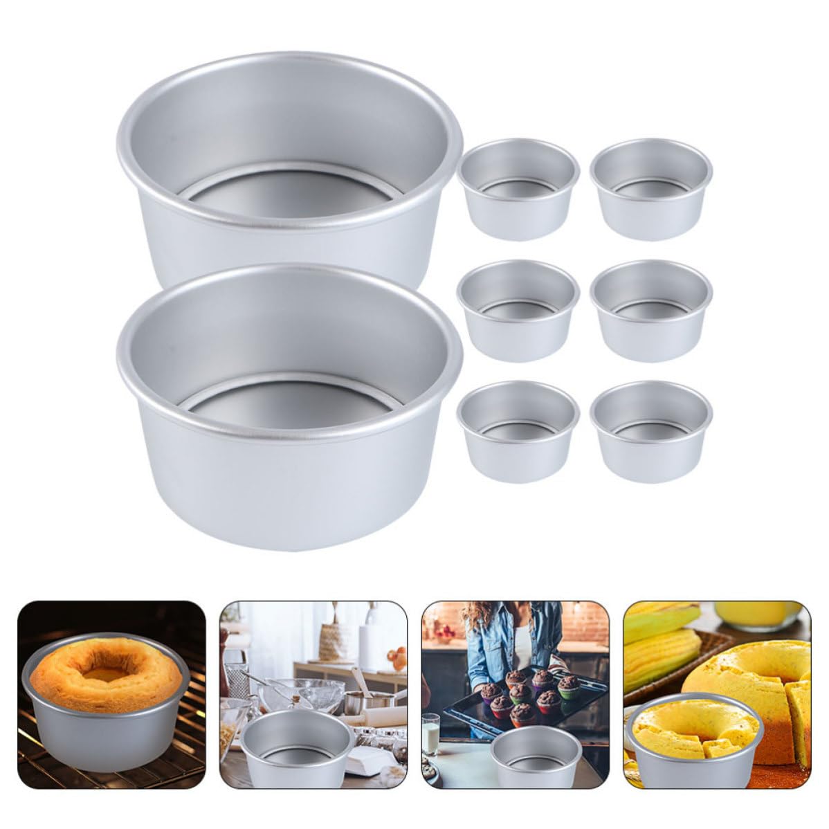 UKCOCO 8piezas Molde Redondo para Tartas Anodizado con Base Extraíble Antiadherente y Profundo para Hornear Pasteles y Bizcochos