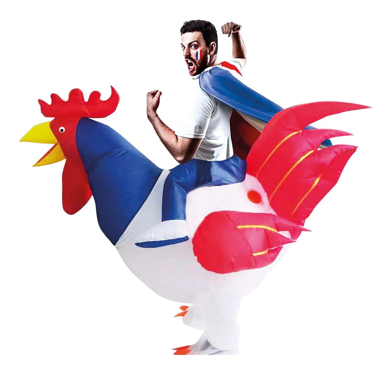 AirSuit® Disfraz de Jinete de Gallo francés Inflable | Traje peculiar | Tamaño Adulto | Poliéster Cómodo | Resistente | Sistema de inflación Incluido | OriginalCup®
