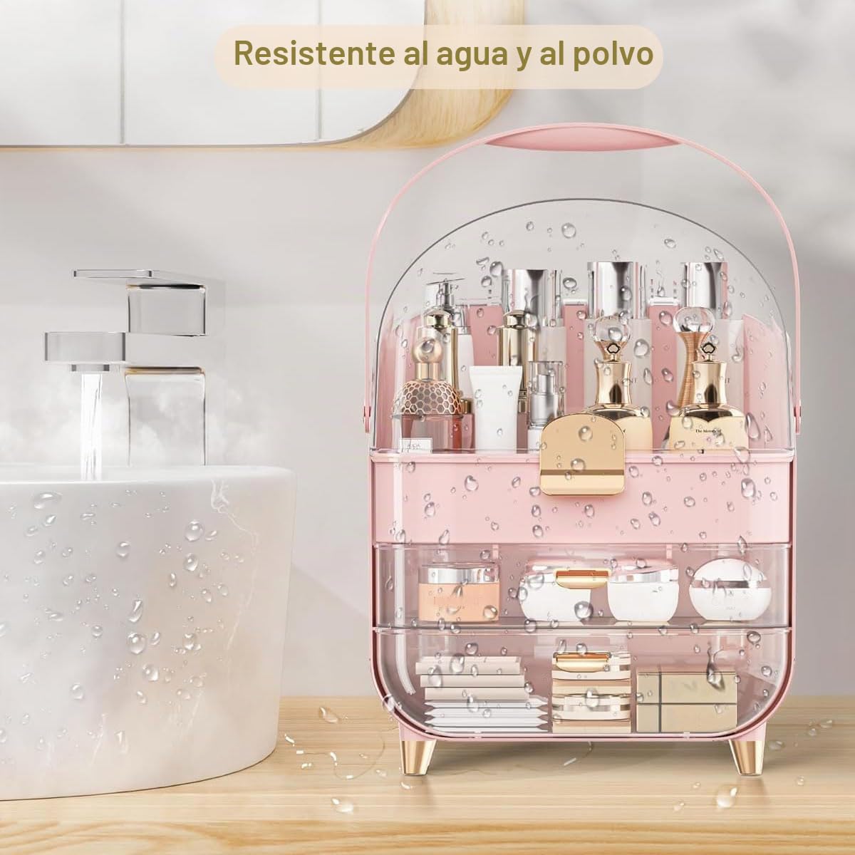Organizador de maquillaje, organizador para el cuidado de la piel con tapa y cajones, organizador de encimera de baño, almacenamiento de maquillaje, vitrina grande para tocador, encimera de
