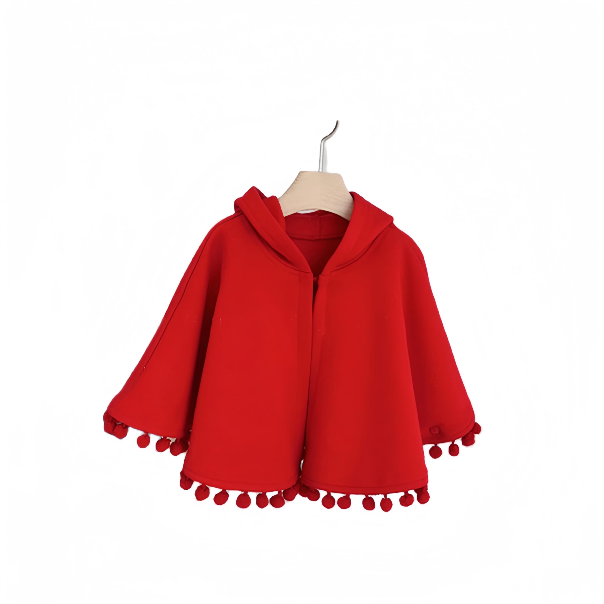Proumhang Capa con capucha para bebés,Poncho de algodón cálido para el invierno,Niños Pequeños Capa Roja Poncho Coat,Traje de nieve con capucha de borlas,Abrigo al aire libre para niños y niñas