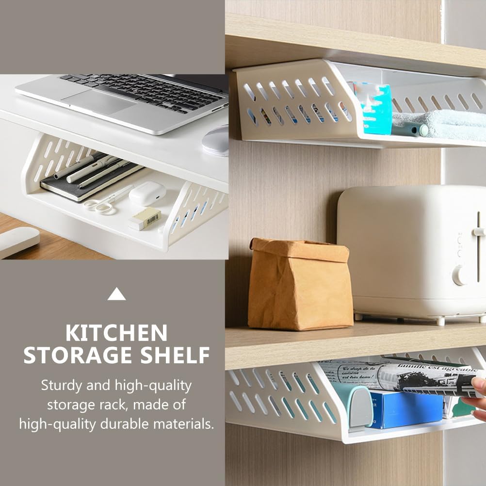 Cabilock Hanging under Shelf Storage Box 12.71X9.05X3.54In Plastic Kitchen Cabinet Organizer Rack for Office Bathroom under Desk Neat Storage