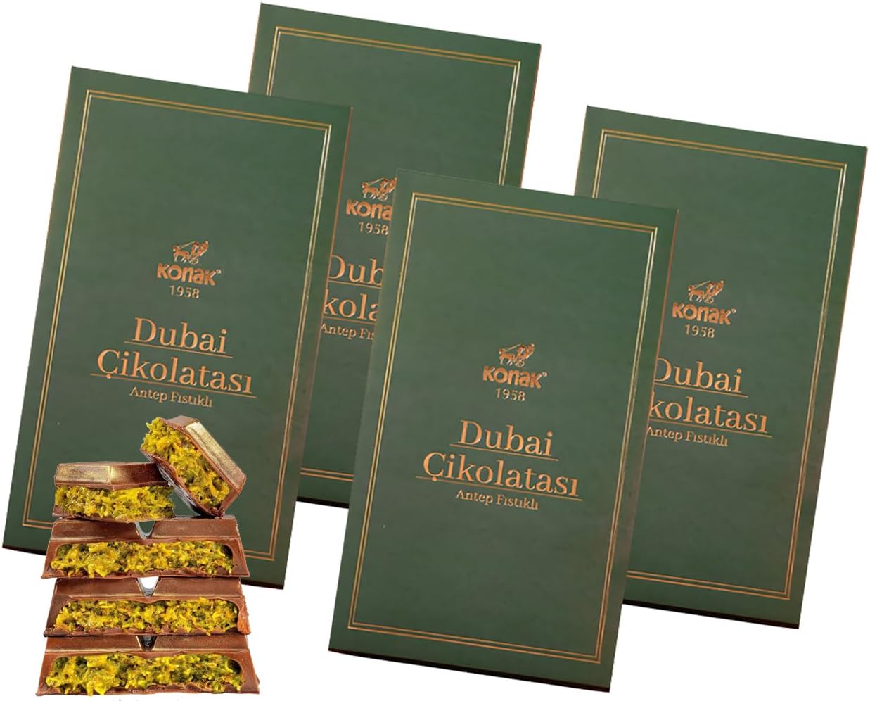 Dubai Chocolate Bar - Total of 28oz | 800gr Premium Rich Milk Kunafa Pistachio Butter Chocolate | Individually Wrapped Fresh Treats | Luxury Gift Box for Birthdays & Special Occasions, Large Car (Pack of 4) Each Unit 7oz | 200gr