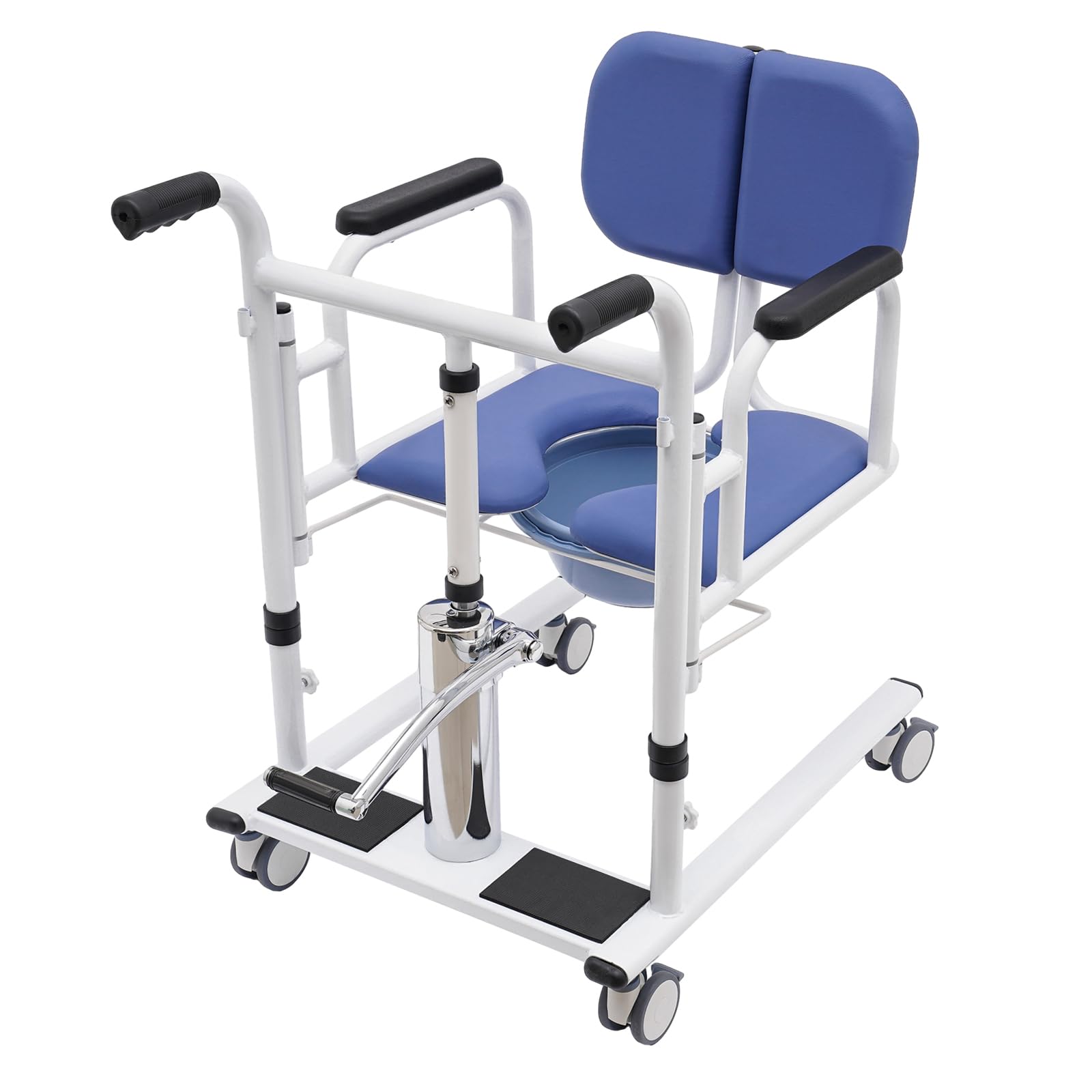 Silla de ruedas de transporte portátil, altura de elevación ajustable, silla de transferencia hidráulica con tablero de mesa, 4 ruedas universales silla de ruedas para el hogar, capacidad de carga de