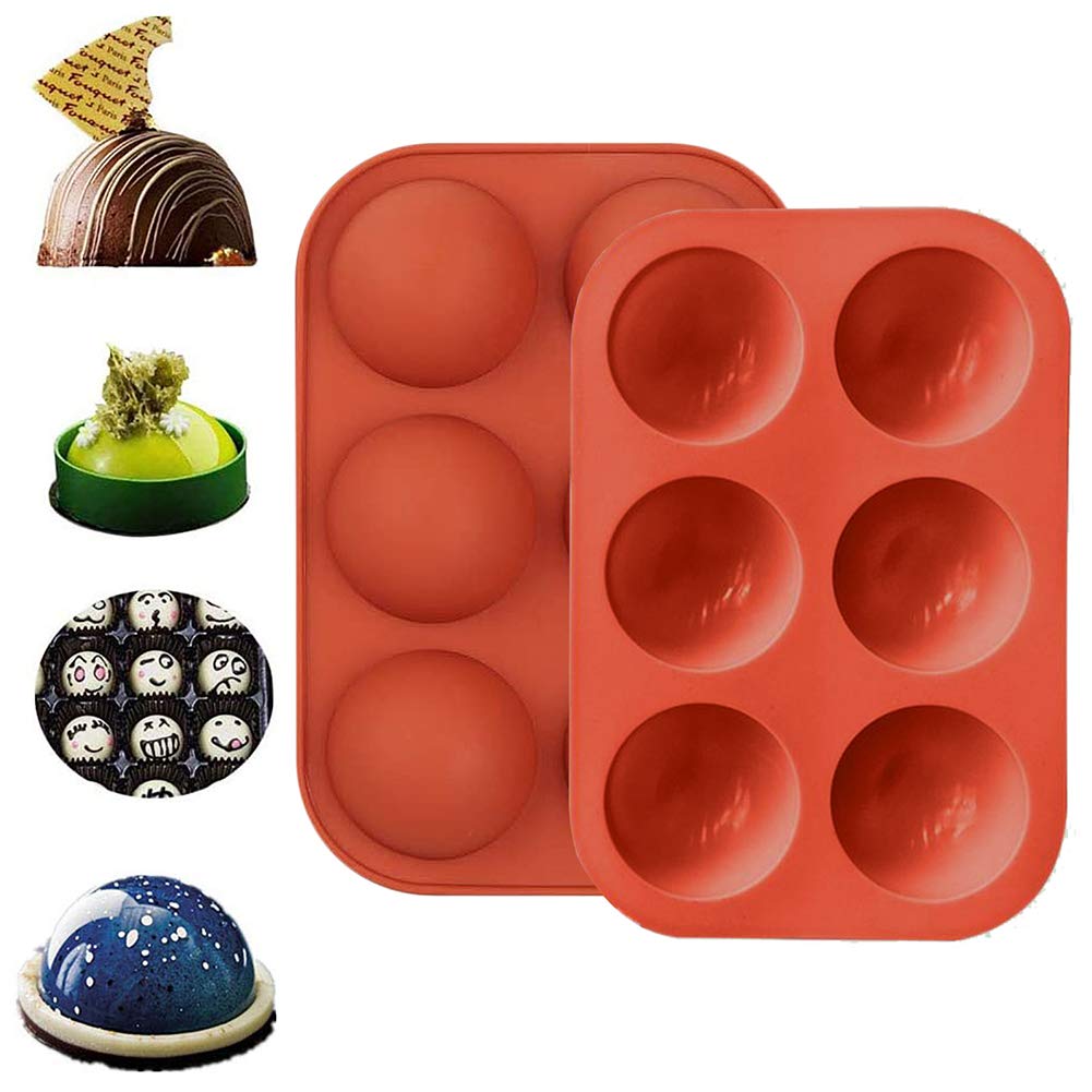 2 Pcs 1 inch Food Silicone Small Sphere Ball Corners Mold Small 6 Half Circle Holes Thick Chocolate Silicone Mold For Cake,Desserts,Jelly, Pudding, Handmade Soap, Round Shape