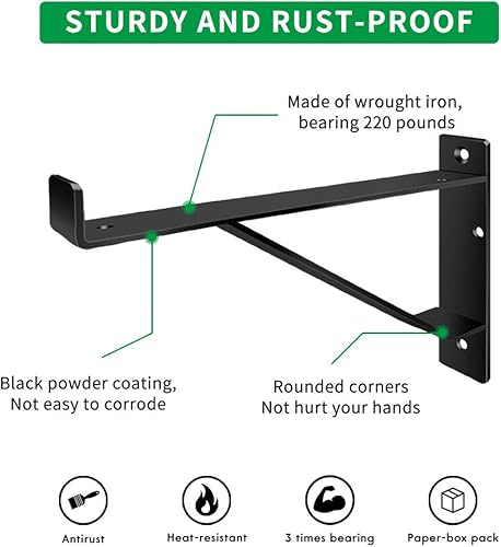Miniatura 4 de Soportes de estante resistentes de 8 pulgadas, soportes de pared industriales con soportes de almacenamiento de metal para labios, elegante soporte