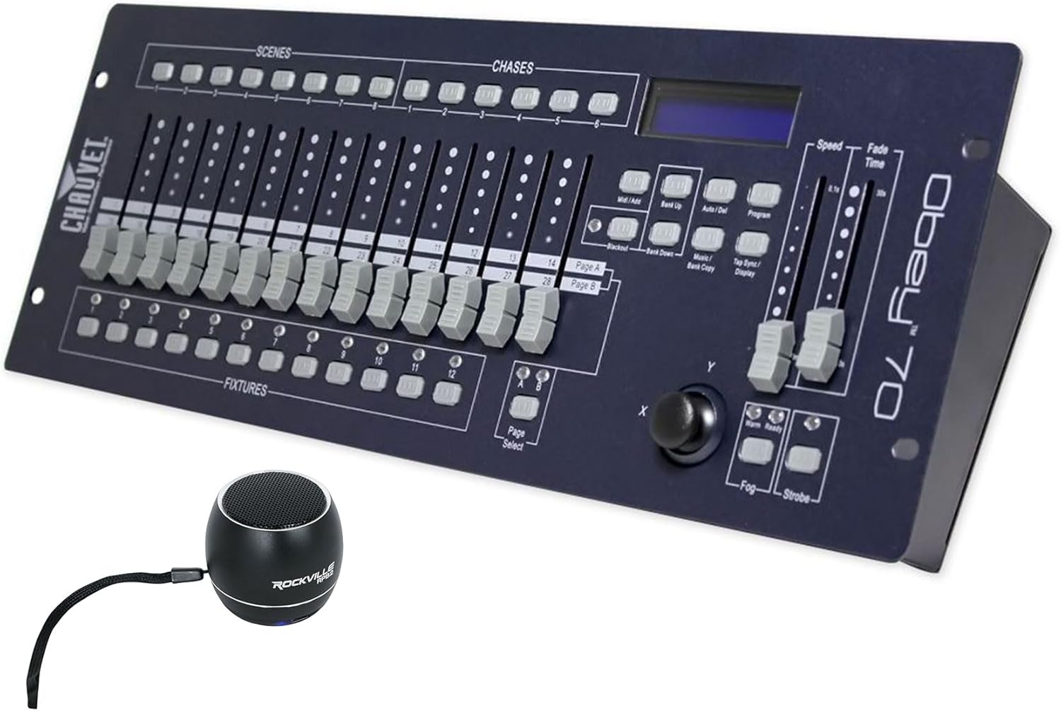 Audiosavings Bundle (1) Chauvet DJ OBEY70 Light/Fog DMX Lighting Controller Bundle With (1) Rockville RPB2-BLACK Handheld Wireless Portable Bluetooth Speaker Great Sound (Items 2)