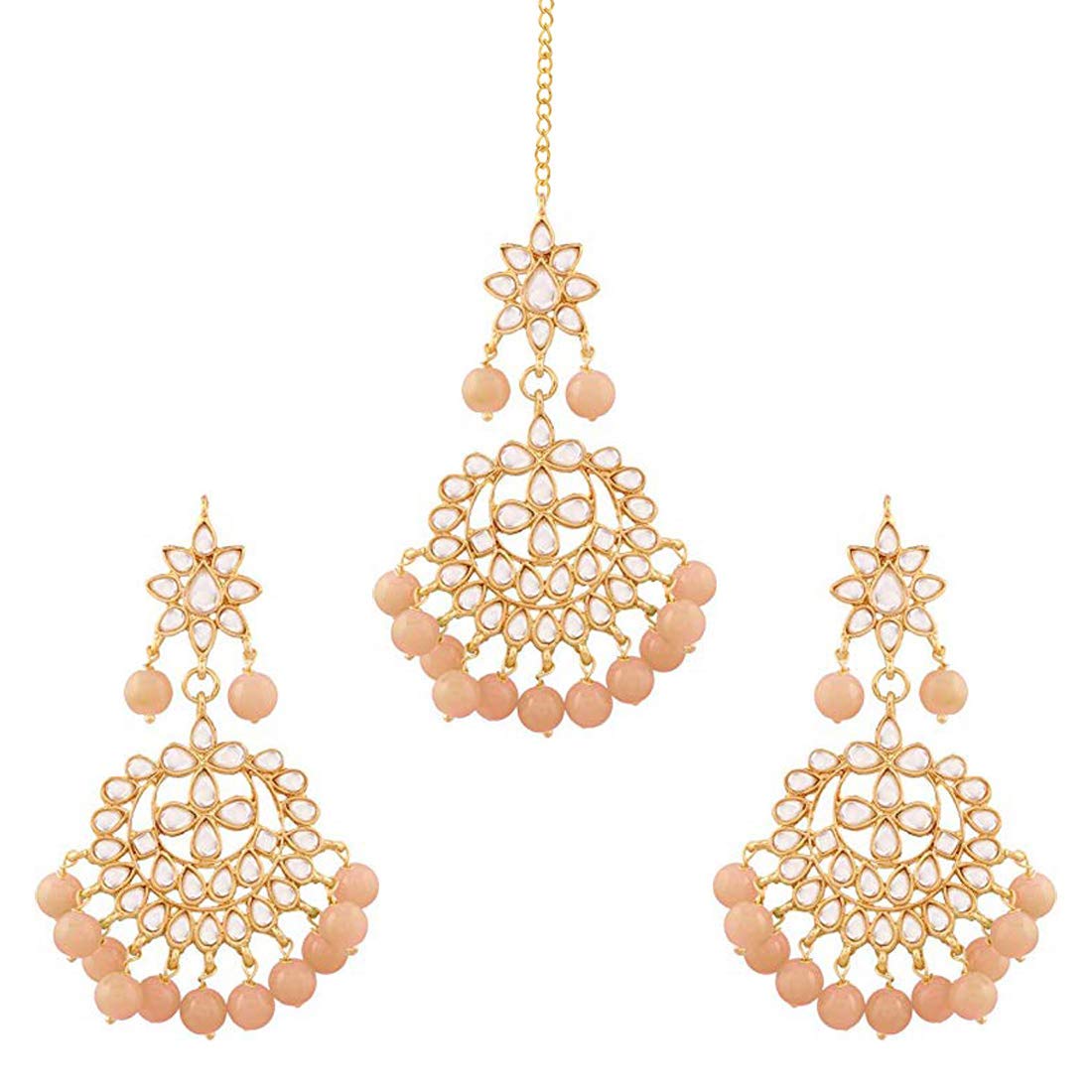 I Jewels Indian Bollywood Gold Plated Beaded Ethnic Stylish Party Wear Earring Set with Maang Tikka for Women (TE7058)