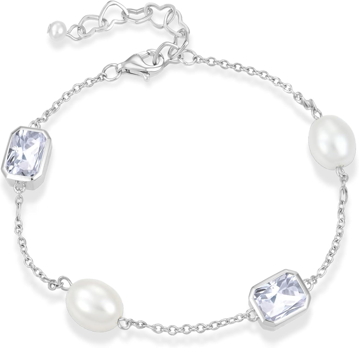 925 Sterling Silver Pearl and Birthstone Bracelets for Women, Adjustable Cubic Zirconia CZ Bracelet Birthday Anniversary Jewerly Gifts for Mom Wife