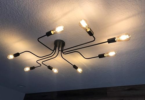 LynPon Black Sputnik Ceiling Light Fixture, 8 Lights Industrial Light