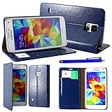 ebestStar - Coque Compatible avec Samsung S5 G900F, Galaxy S5 New G903F Neo Etui Housse Portefeuille Livre en PU Cuir Ultra Luxe + Stylet, Bleu [Appareil: 142 x 72.5 x 8.1mm, 5.1'']