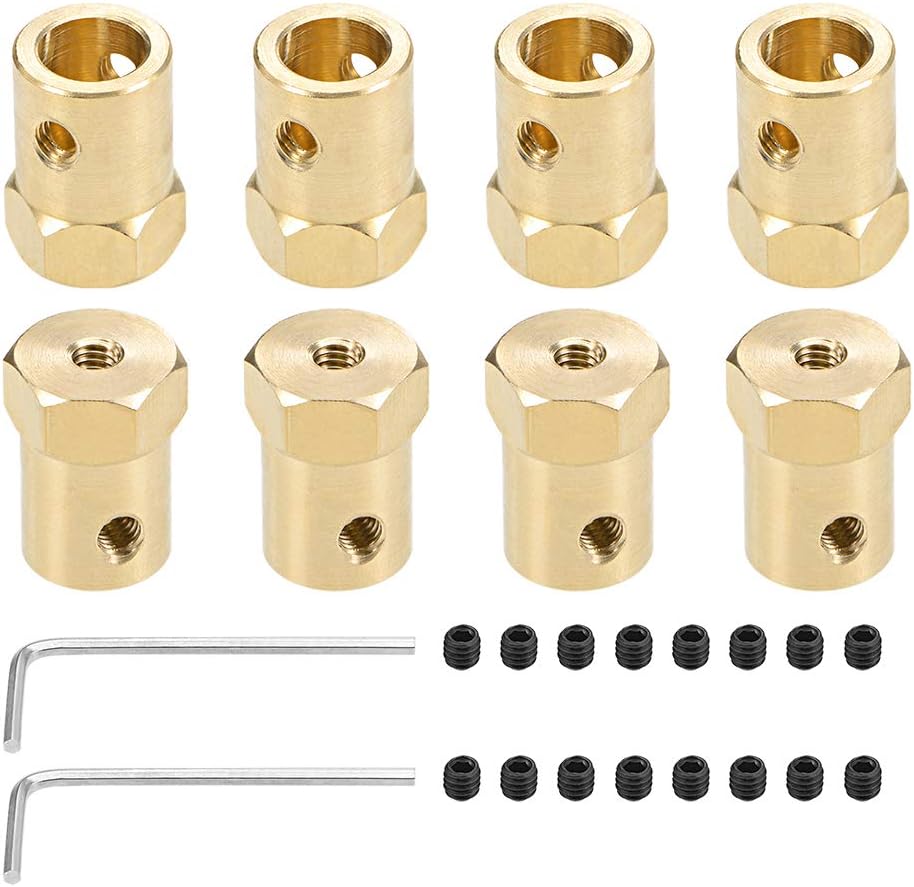 uxcell Hex Coupler 8mm Bore Motor Hex Brass Shaft Coupling Flexible Connector for Car Wheels Tires Shaft Motor 8pcs