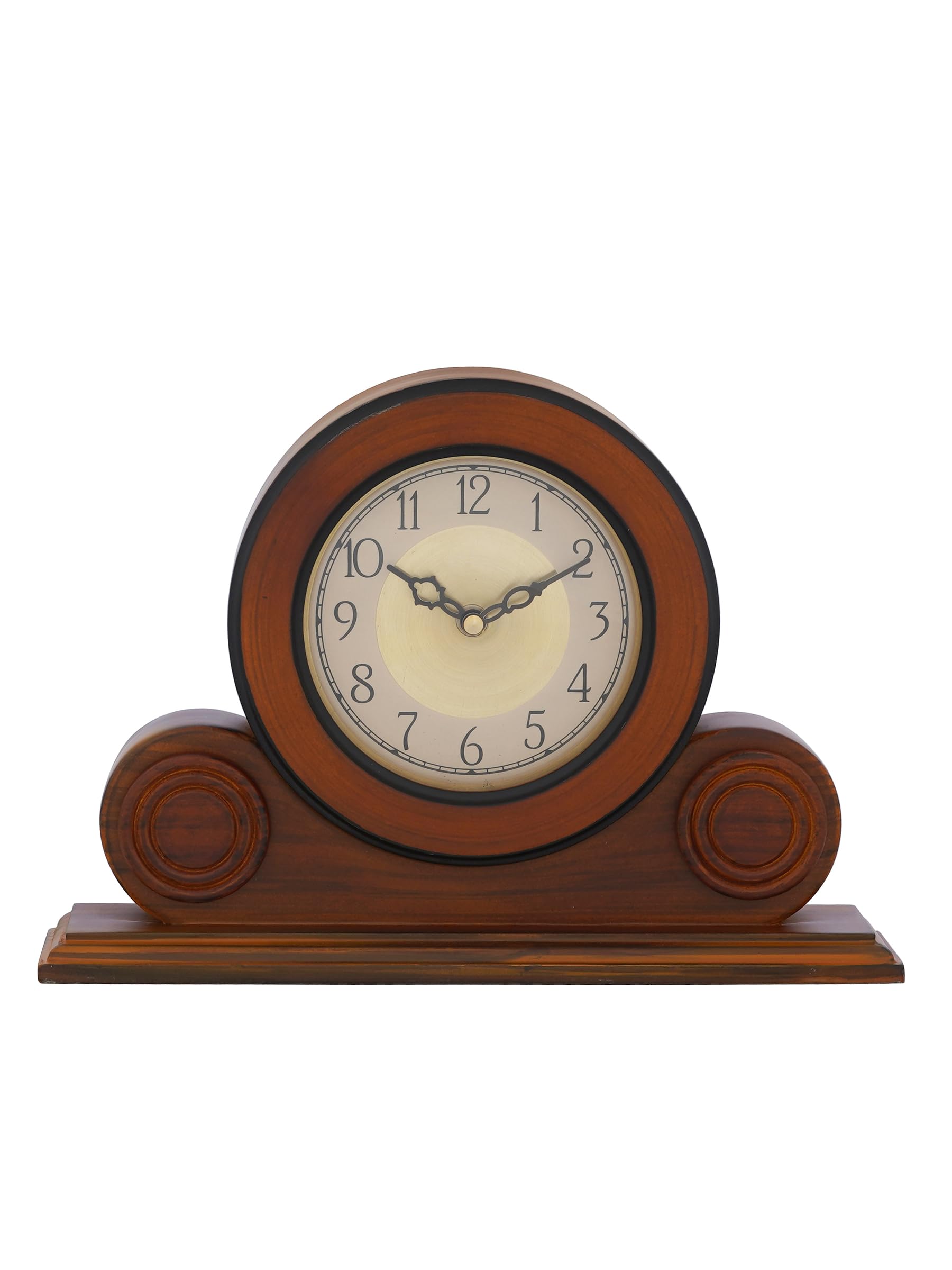 CHRONIKLE Beautiful Brown Color Wooden English Numbers Round Golden Color Dial Analog Table Clock for Office Desk Home Living Study Room Gifts (Size: 22 x 7 x 32 CM | Weight: 1275 Gram) — Amazon image 3