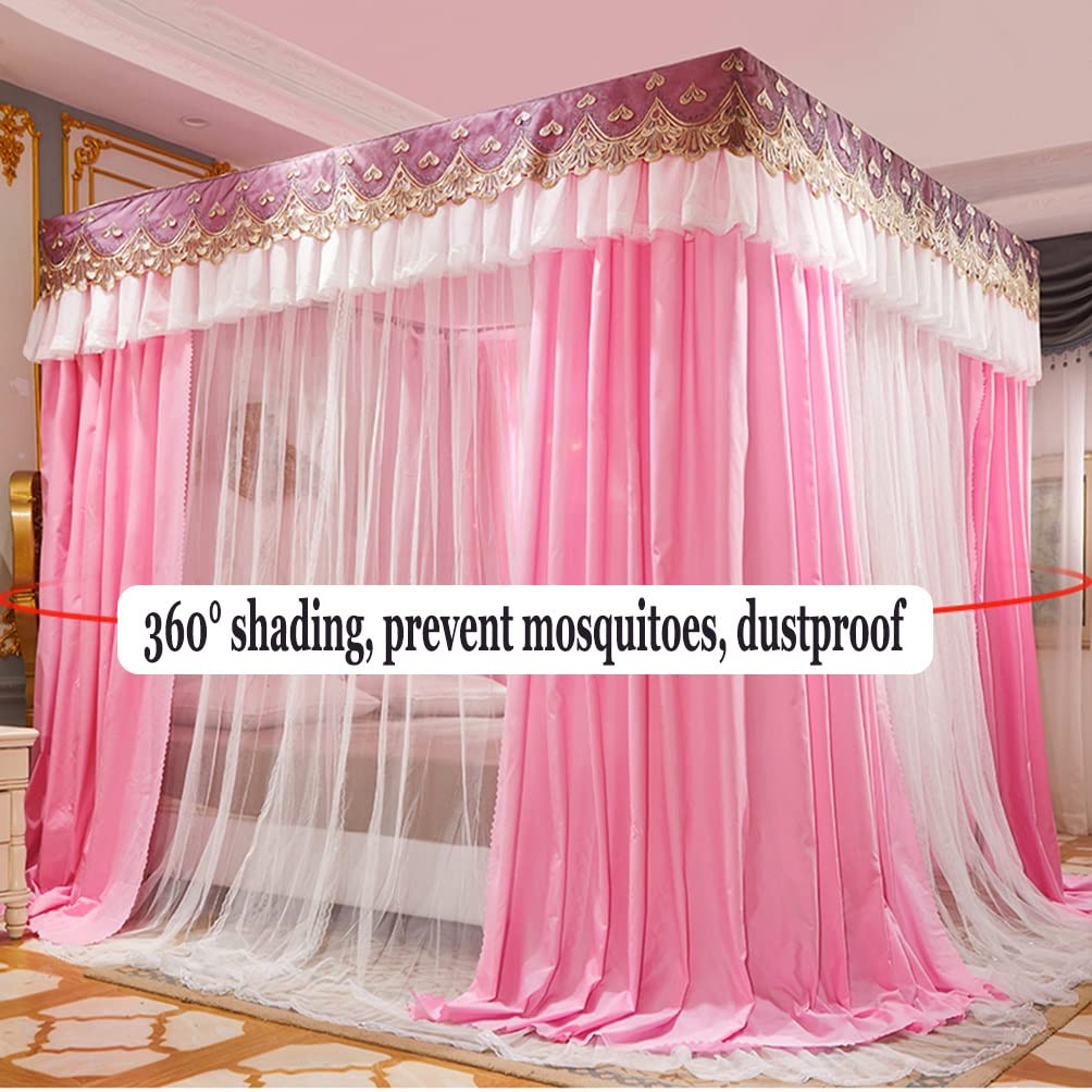 Baldacchino per Letto a 4 Angoli per Letti Queen King, zanzariera per Tende da Letto di Lusso Ricamate in Pizzo con Supporto (Colore : Gray-1, Dimensioni : 150X200cm/59X79in)