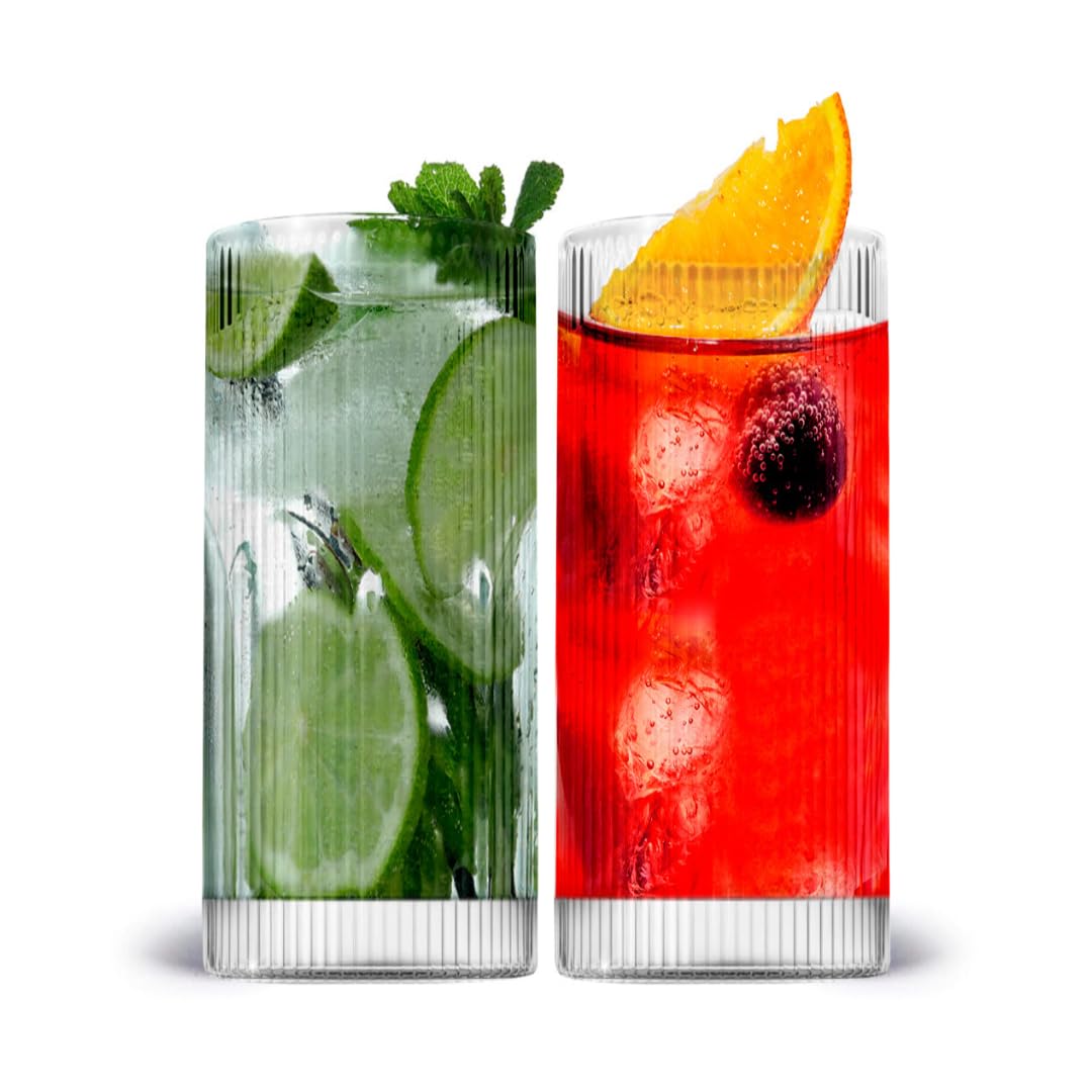 LEMONSODA Vasos y vasos de cóctel de línea recta vintage Highball (12 onzas, juego de 2)