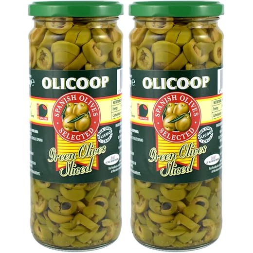 Olicoop Green Sliced Olive, 450g, Pack of 2, Produced in Spain