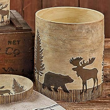 Black Forest Decor Woodland Moose & Bear Waste Basket