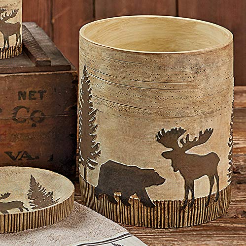 BLACK FOREST DECOR Woodland Moose & Bear Waste Basket 7.8" Dia.x8.75 H