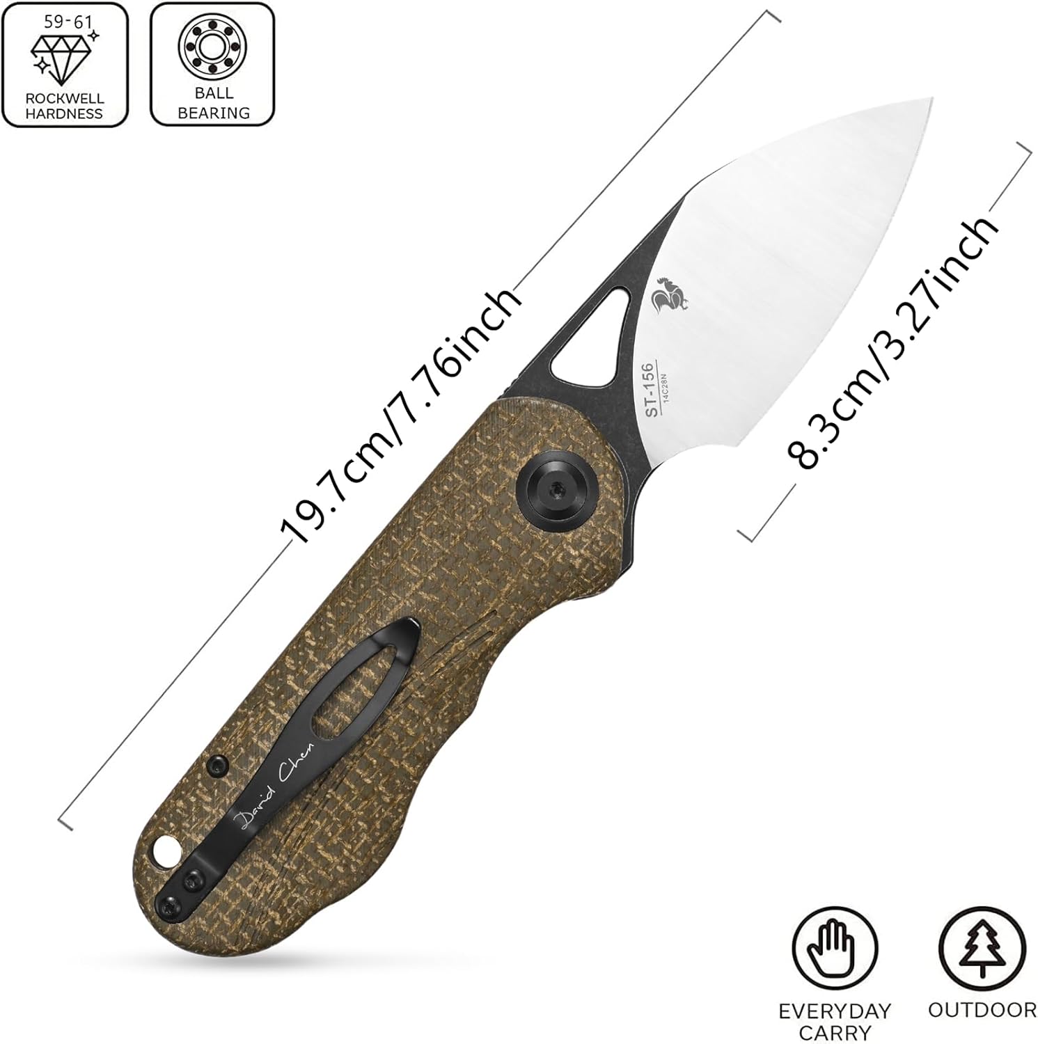 Sitivien ST156 Pocket Folding Knife, Sandvik 14C28N Steel Blade with Micarta Handle,Chinese Zodiac Series EDC Tool Knifes for Camping Hiking Survival Fishing(Green)