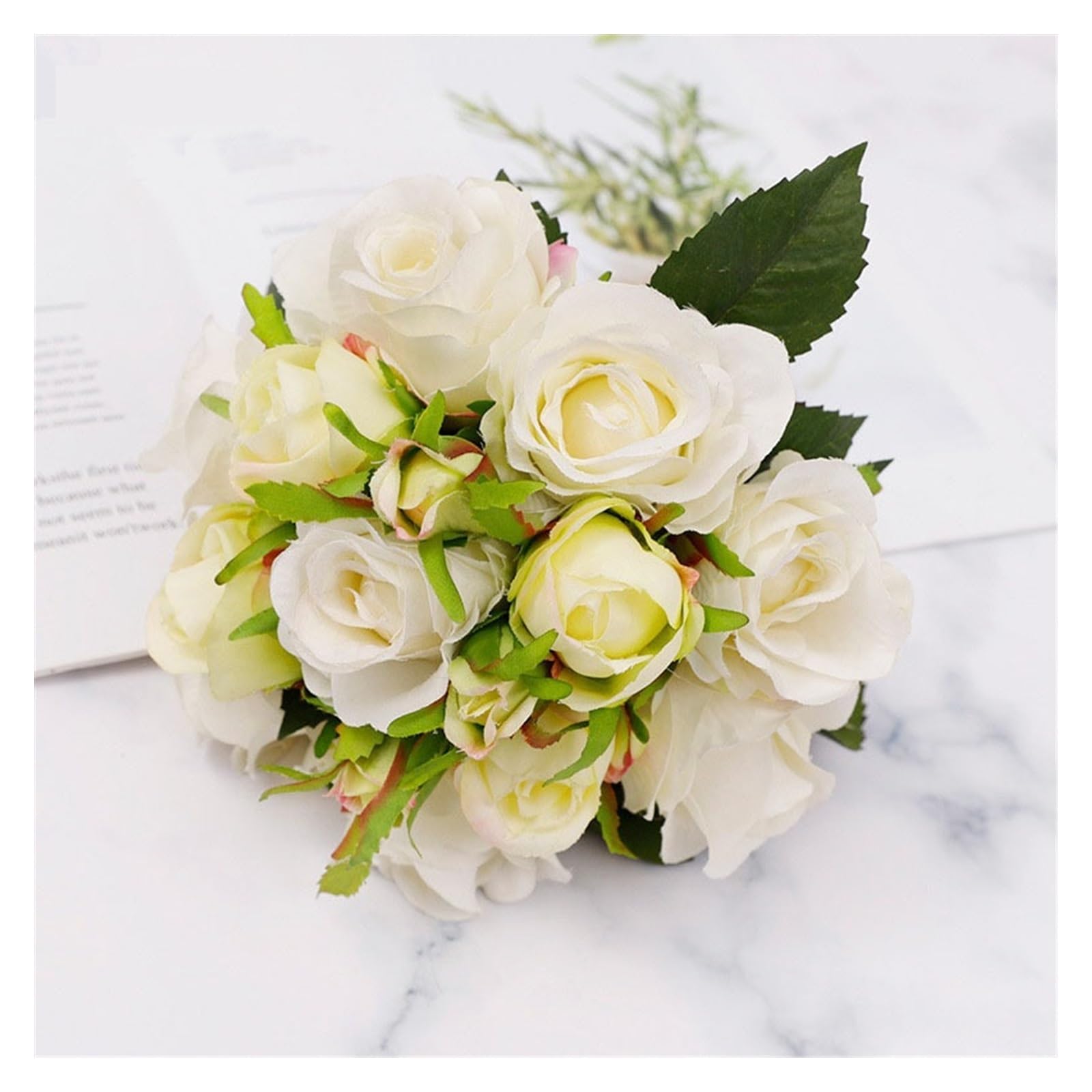 Fiori artificiali 18 teste di fiori di rosa di seta bouquet di fiori artificiali bouquet da sposa matrimonio casa festa di Natale decorazione fai da te rosa Fiore finto(Red)