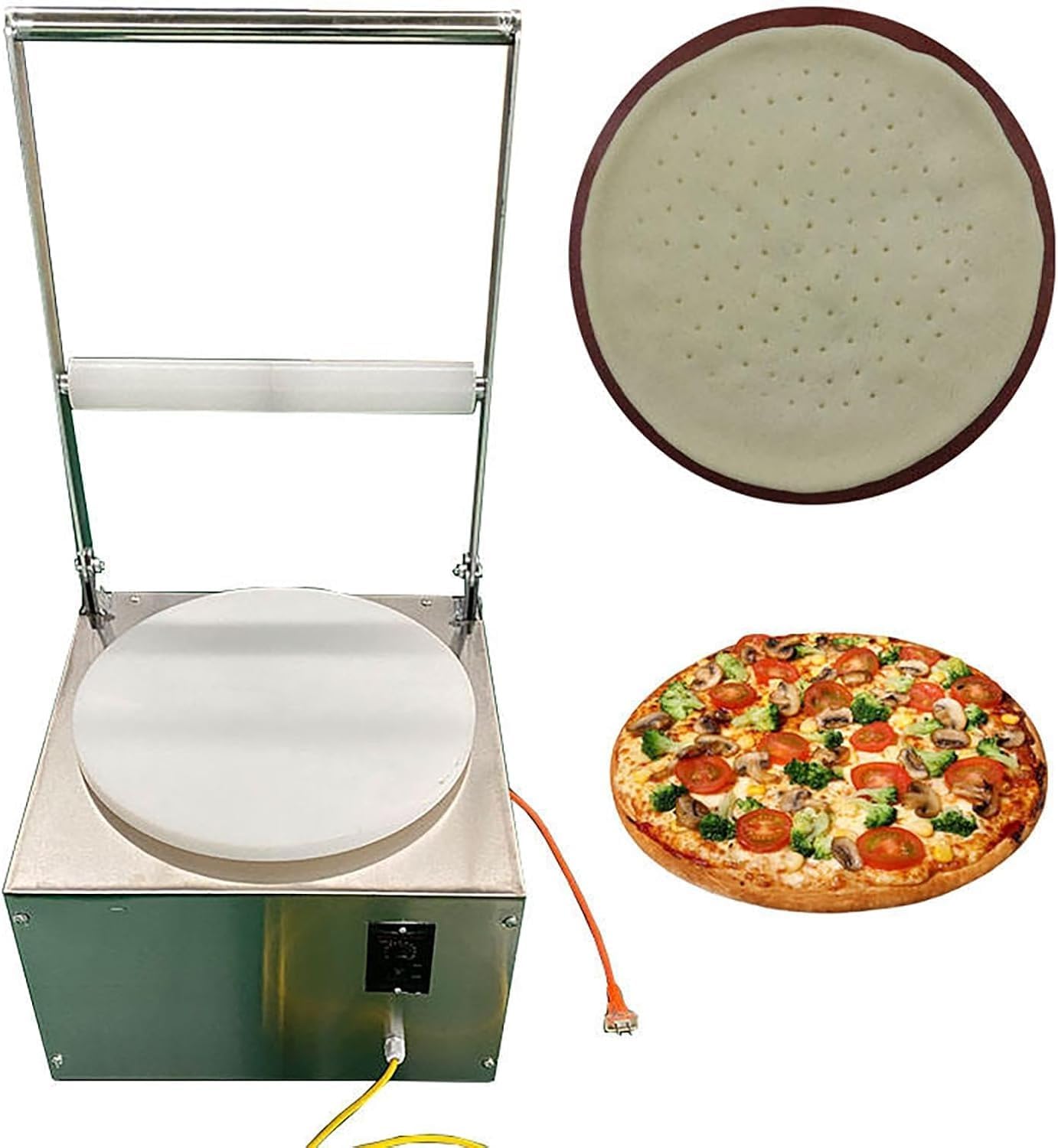 Pressa Automatica per Impasto Pizza, Macchina per Stendere Chapati e Roti con Pedale di Comando, Rullo di Pressione in Nylon da 5 cm, Funzione di Velocità Regolabile, per Uso Domestico