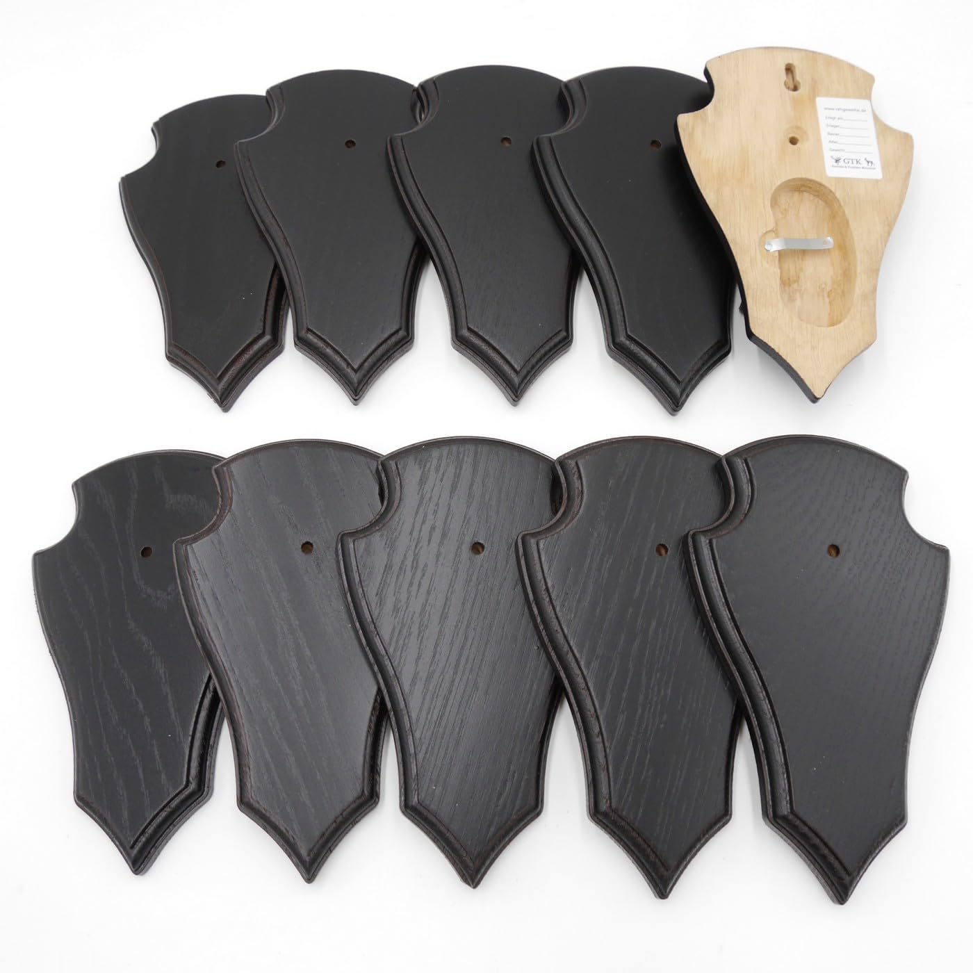 GTK - Geweihe & Trophäen KRUMHOLZ 10 placas de trofeo en forma de corzo pequeño roble oscuro AF 19 cm x 11 cm con 1 compartimento de pino