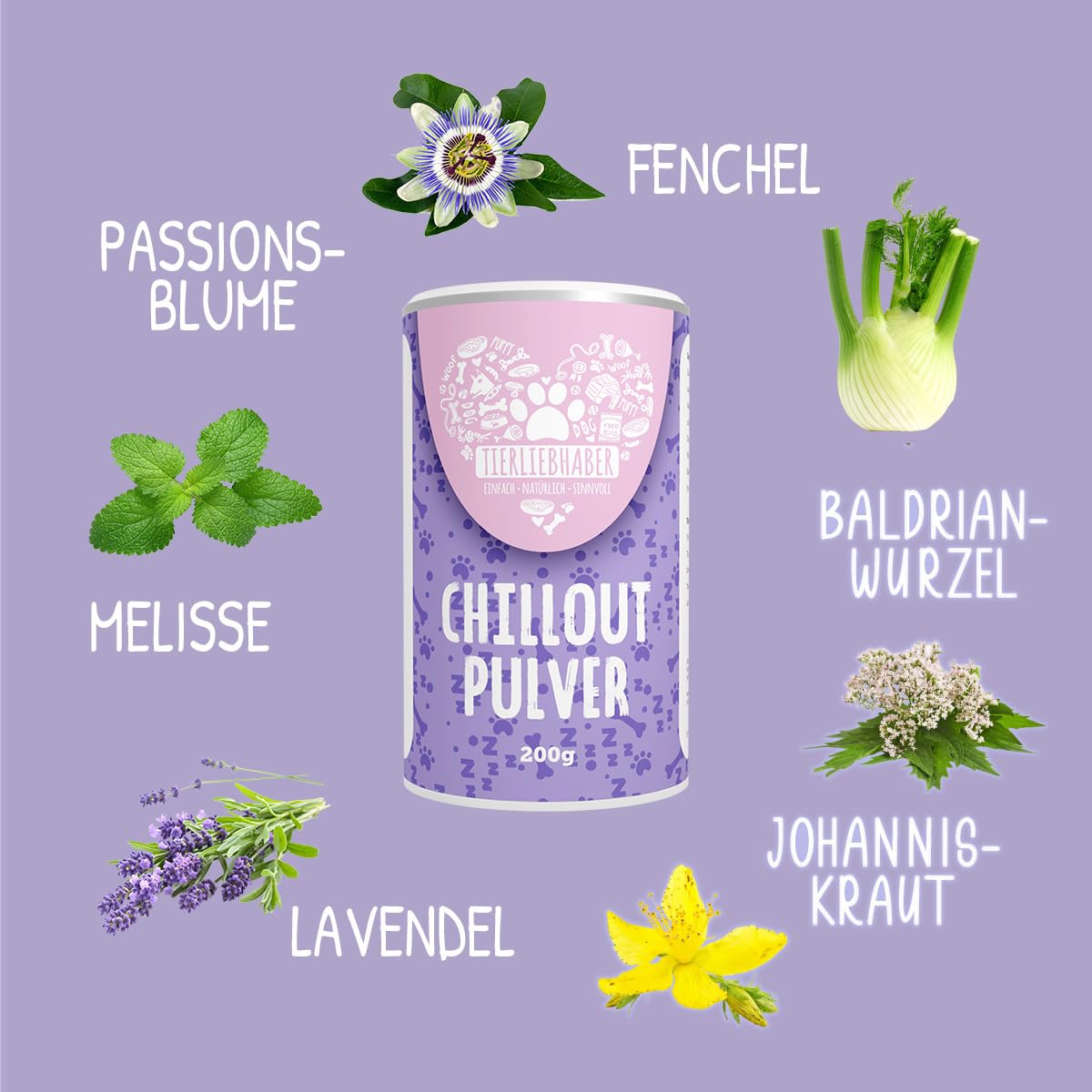 TIERLIEBHABER Poudre de relaxation pour chiens - Apaise l'anxiété et le stress du Nouvel An - Antistress 100 % naturel avec racine de valériane, lavande et millepertuis