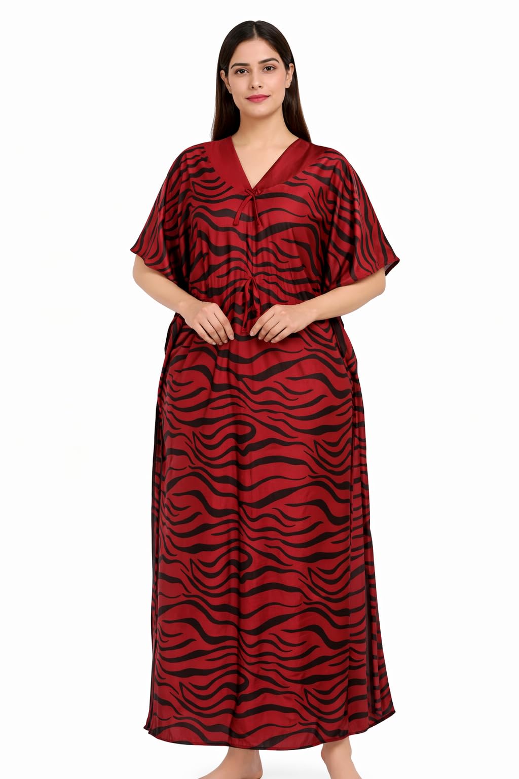 Satin Kaftan nighites/Maxi for Ladies/Women/Nightgown/Maxi/Balck and red Digital-image-47