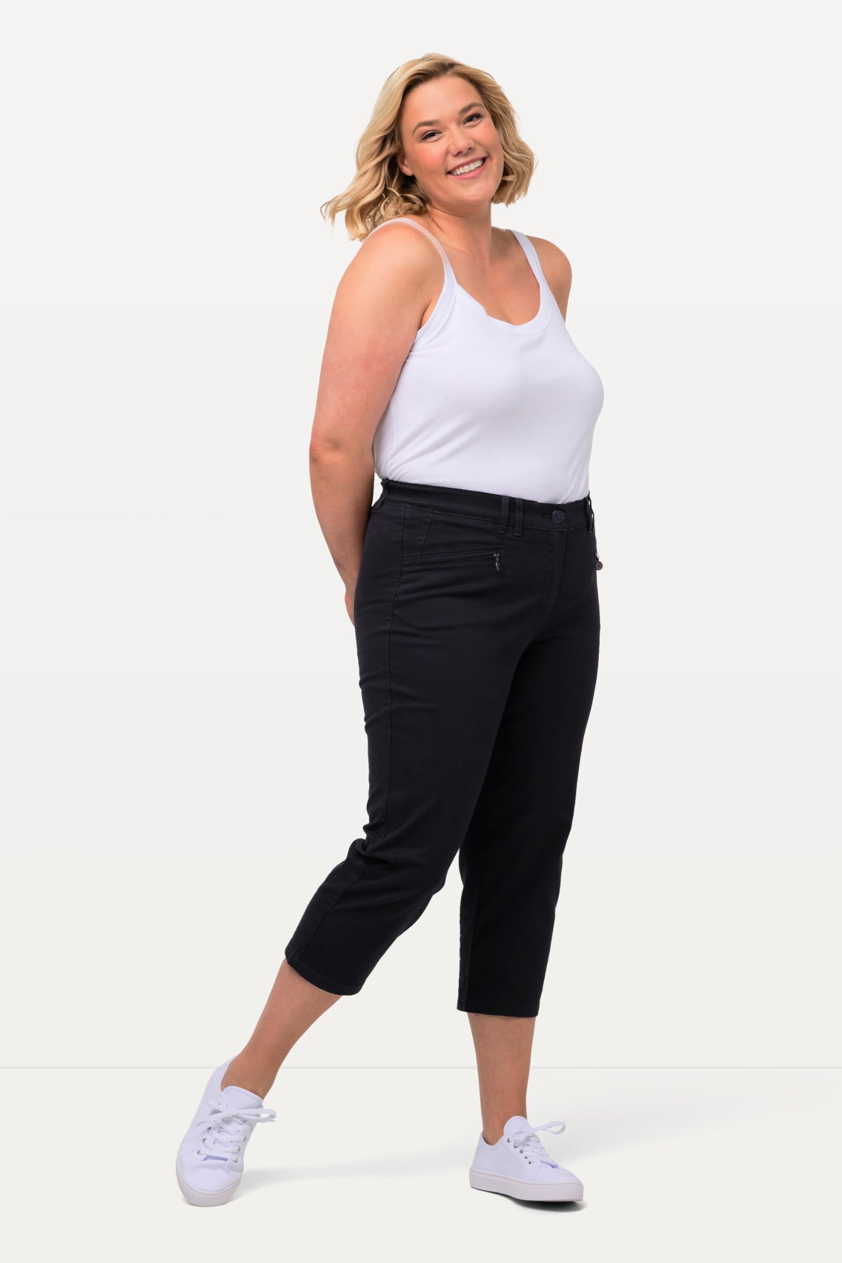 Ulla Popken Femme Grandes Tailles Pantalon Mony, Longueur au Mollet. Poches zippées et Tissu Stretch 803014
