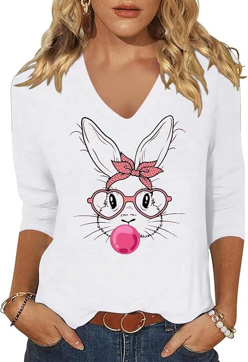 Womens Fall Shirts Halloween V Neck 3/4 Length Sleeve Pumpkin T-Shirts Thanksgiving Graphic Tee Tops