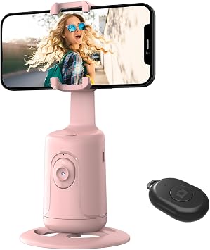 Auto Face Tracking Tripod, 360 Rotation Face Body Phone Camera Mount Smart Shooting Phone Tracking Holder with Remote, No App, Gesture Control, Smart Shooting Holder for Vlog, Streaming, Tiktok-Pink
