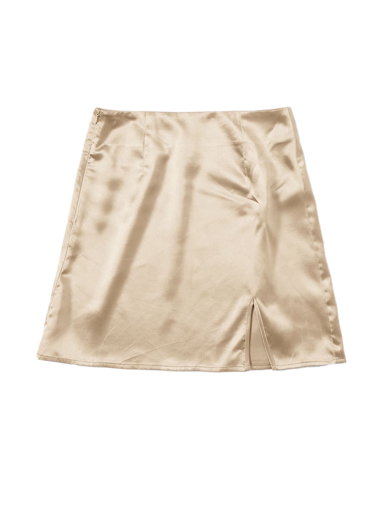 WDIRARA Women's Summer Solid Split Hem Zip Back Mini Workwear Skirt