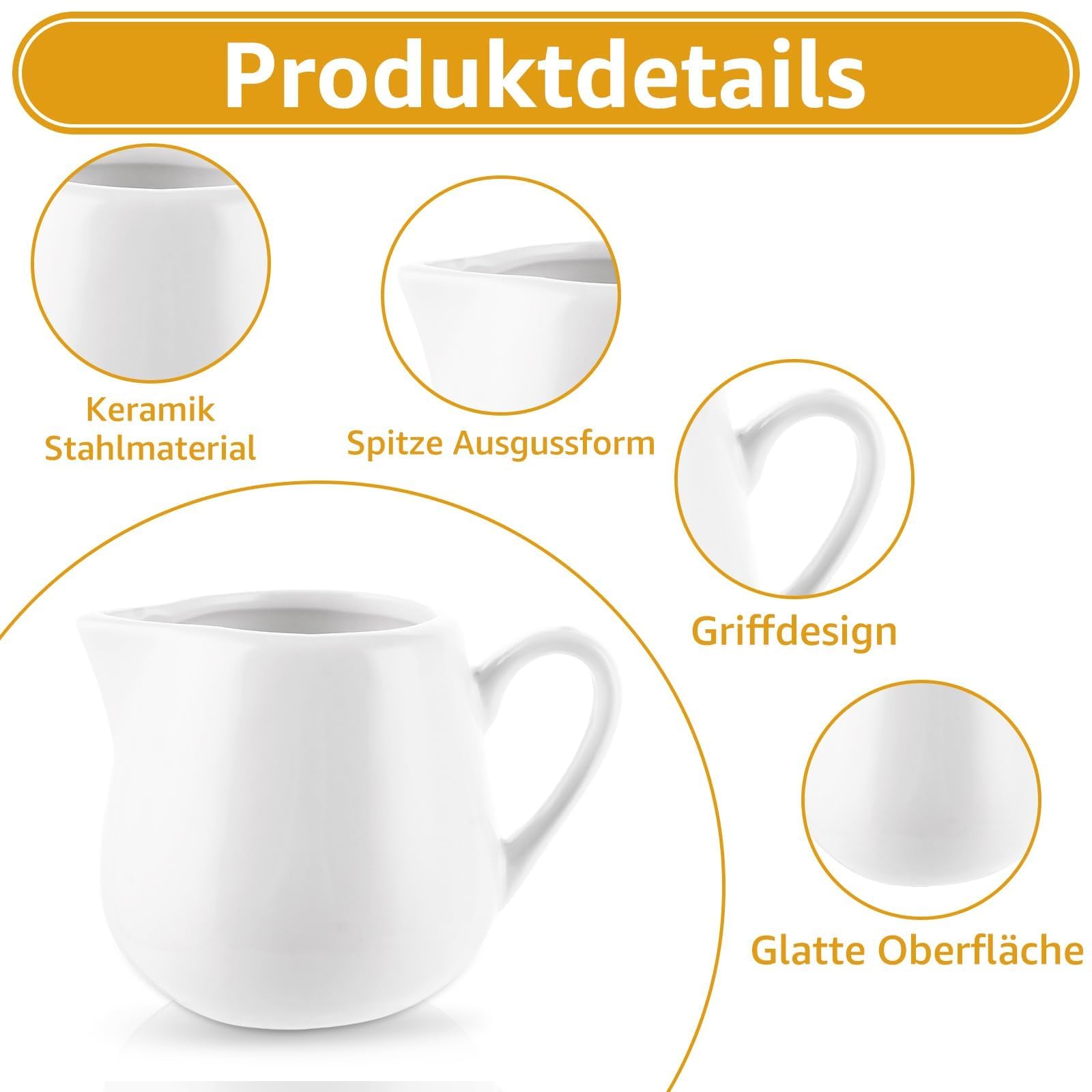Milchkännchen Porzellan, 8 Stück Milchkännchen Weiß 240ml Milchkännche Großes Milchkanne Espressogießer, Schaumkännchen Groß Espressokanne für Kaffee, Milch, Saucen, Cafe, Küche