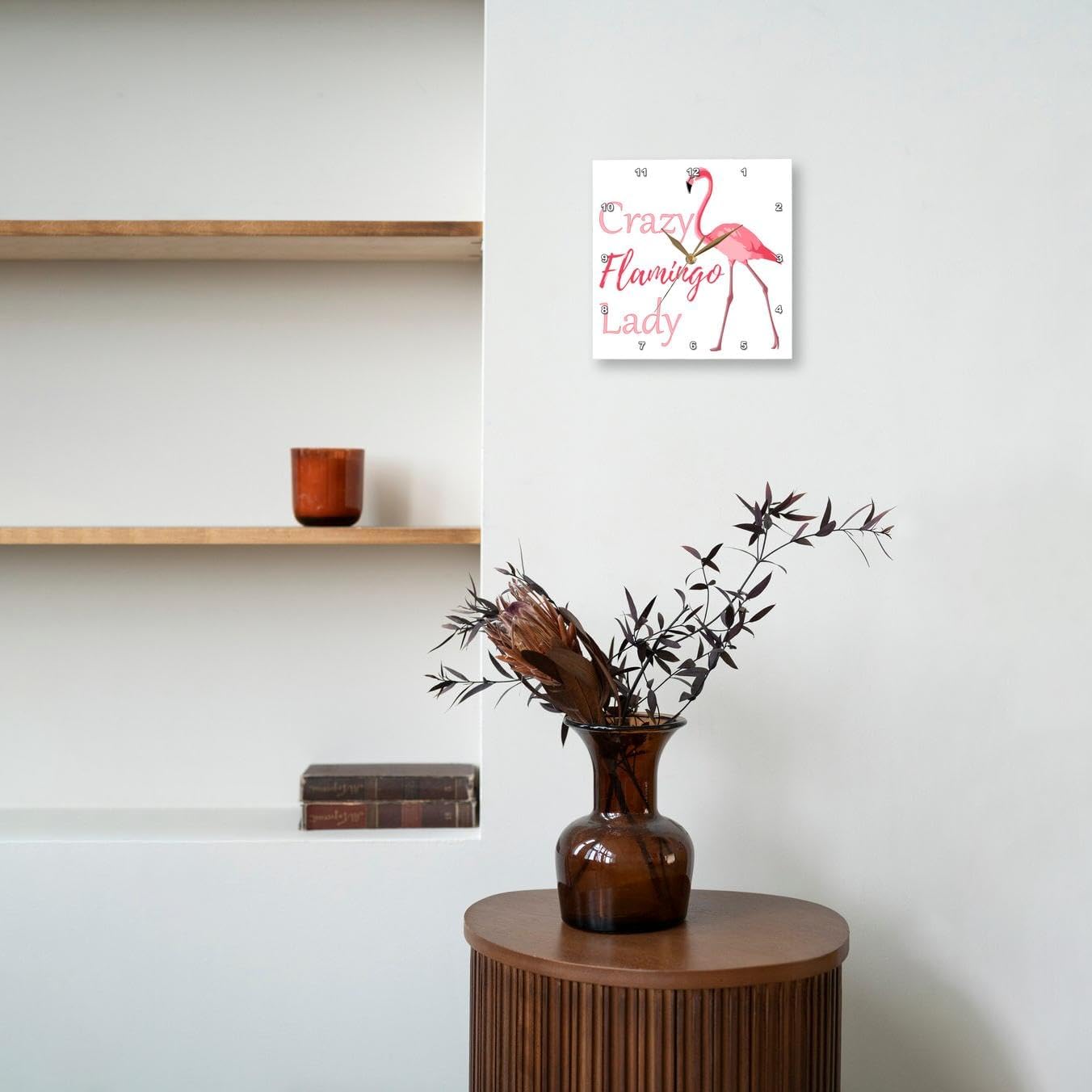 3dRose DPP_291868_3 Lady for Anyone who is Crazy About Flamingos. -Wall Clock, 15-inch, Multicolor