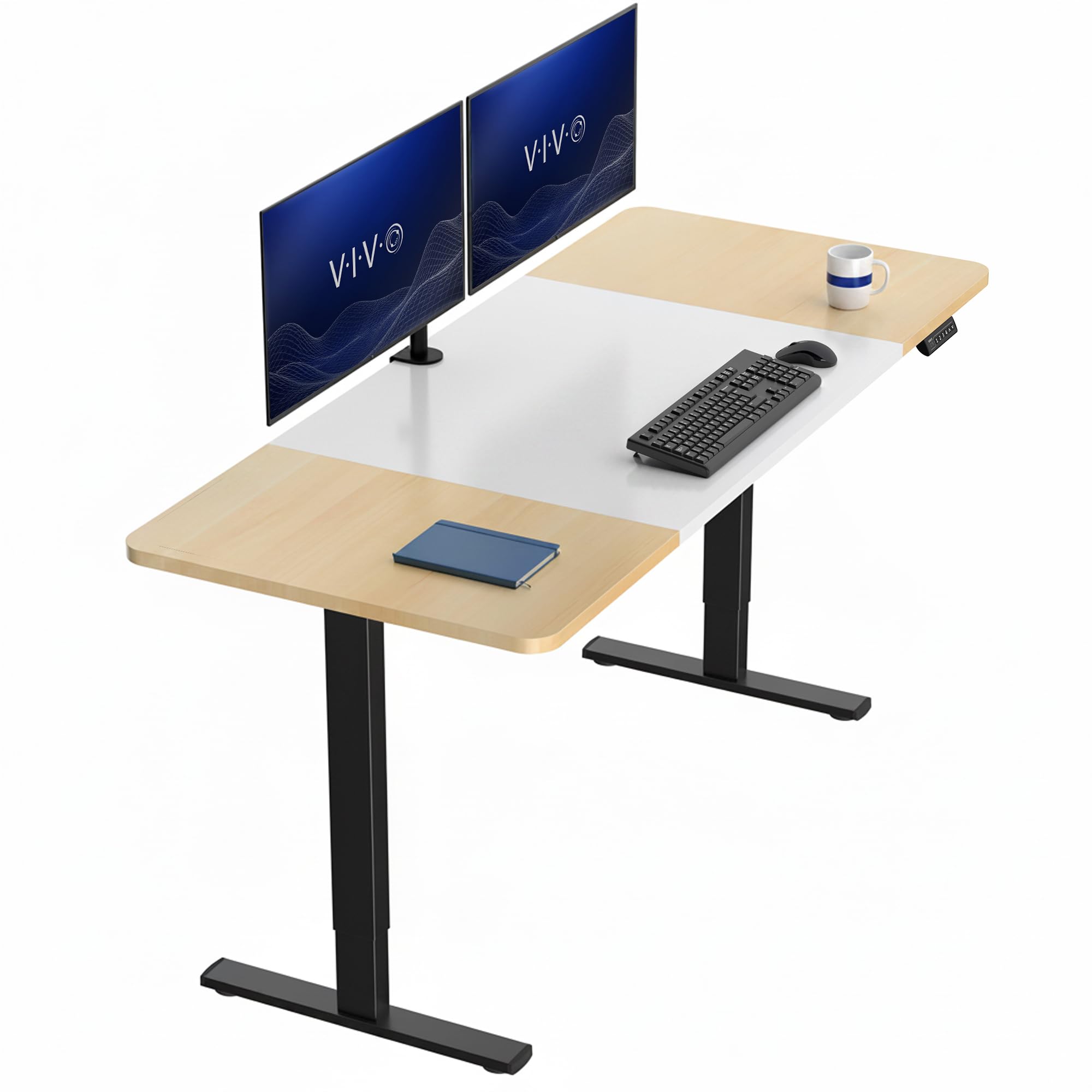 VIVO White/Light Wood 71 x 30 in Standing Desk, DESK-KIT-1B7WC