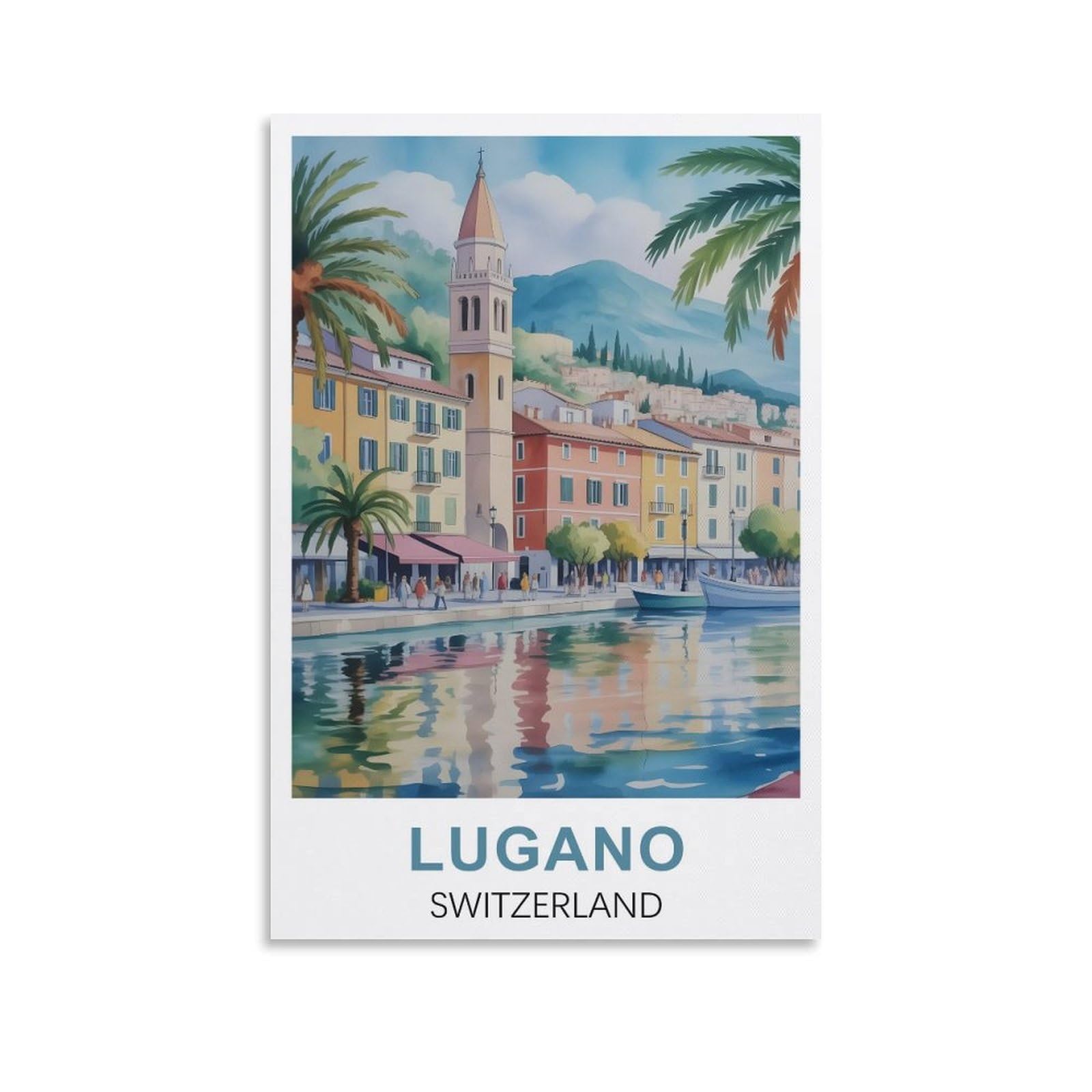 Ezmlfa S281 5D Diy Diamond Painting Kit,Lugano Switzerland Diamond Art Kits For Beginner,Gem Art Kits Round Drill For Home Wall Decor Gifts 40X50cm