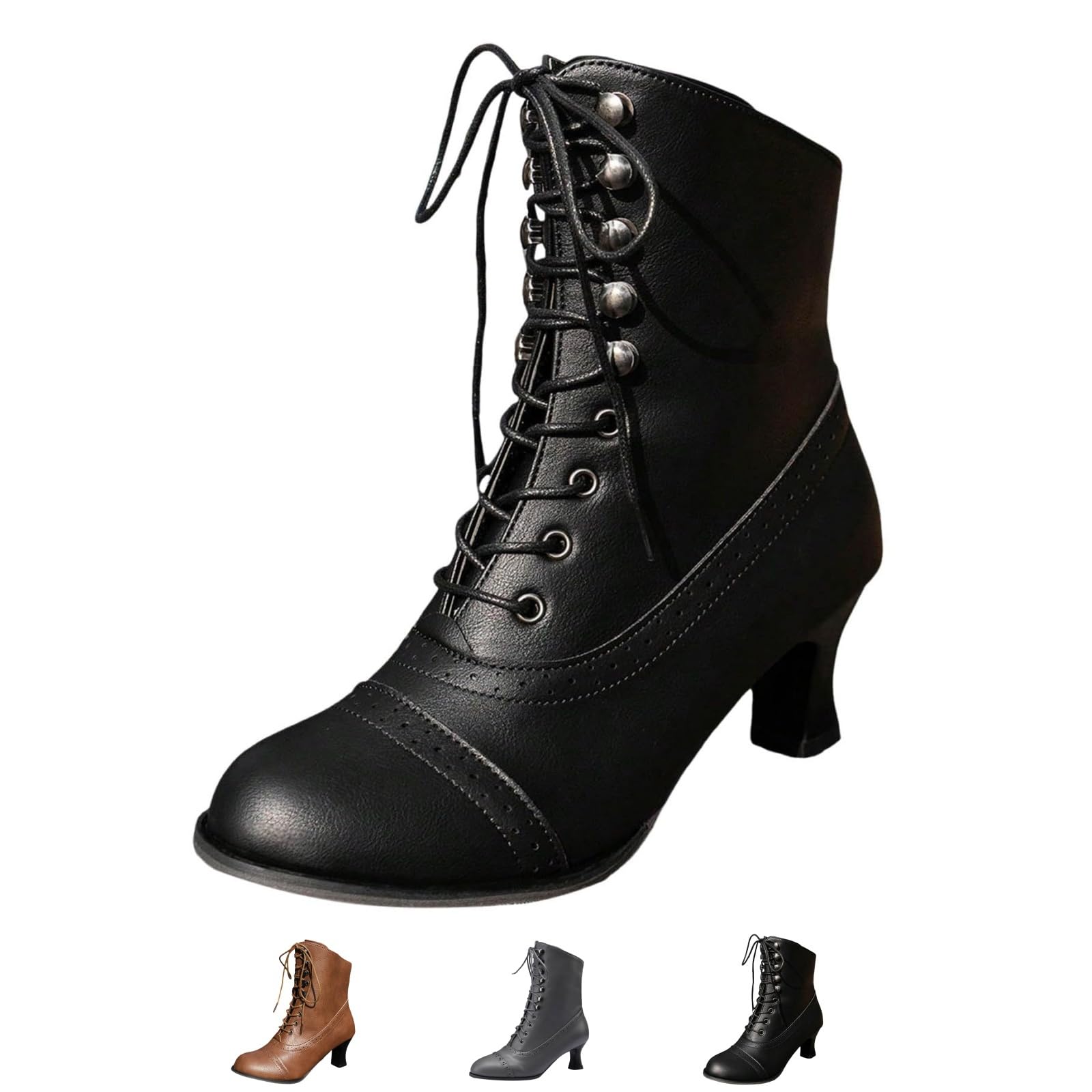 Victorian Boots for Women Vintage Renaissance Granny Ankle Booties Casual Classic Pointed Toe Lace up Shoes