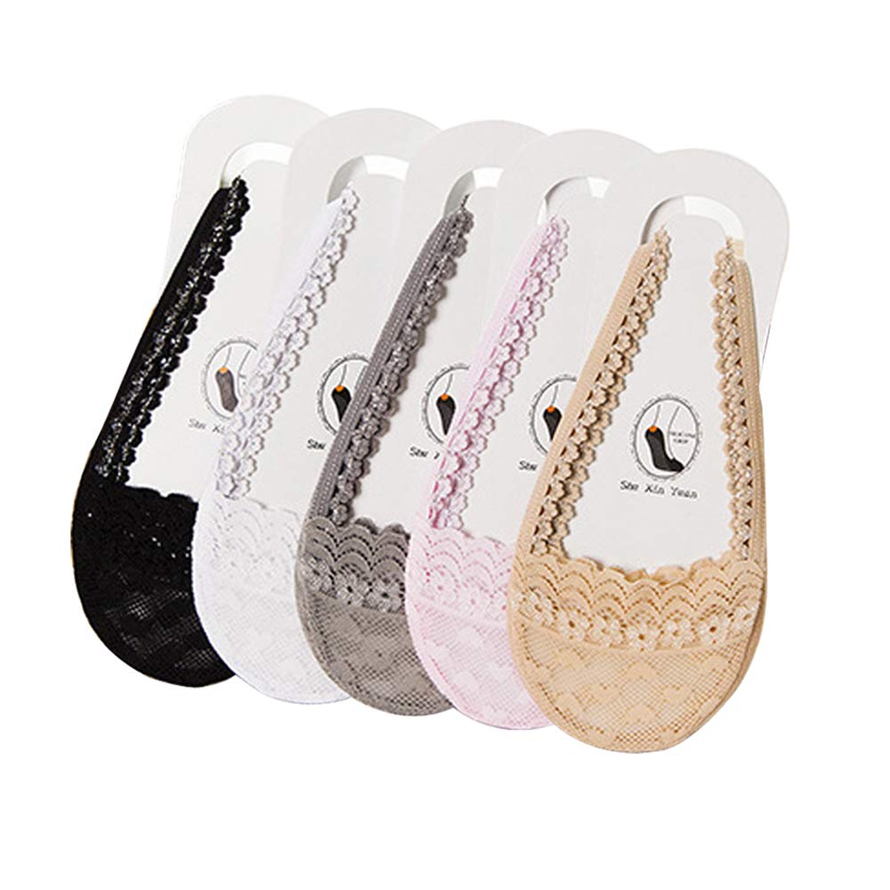 YAKEFJLace No Show Half Socks with Sling Back Women’s Low Cut Liner Invisible Socks,5pairs